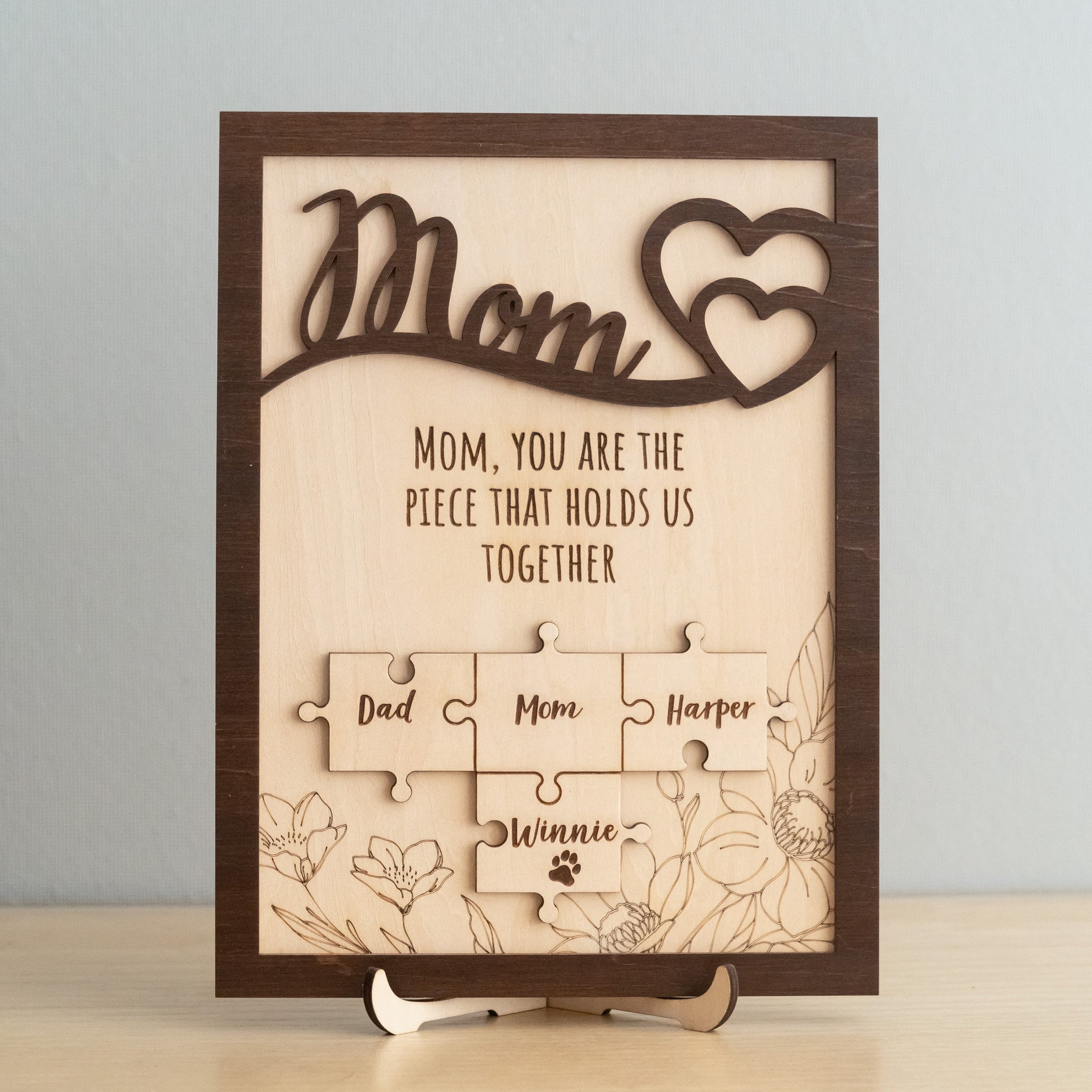 Personalized Wooden Puzzle Frame for Mom Wood Mothers Day Gift and Family Name Puzzle Decor N03