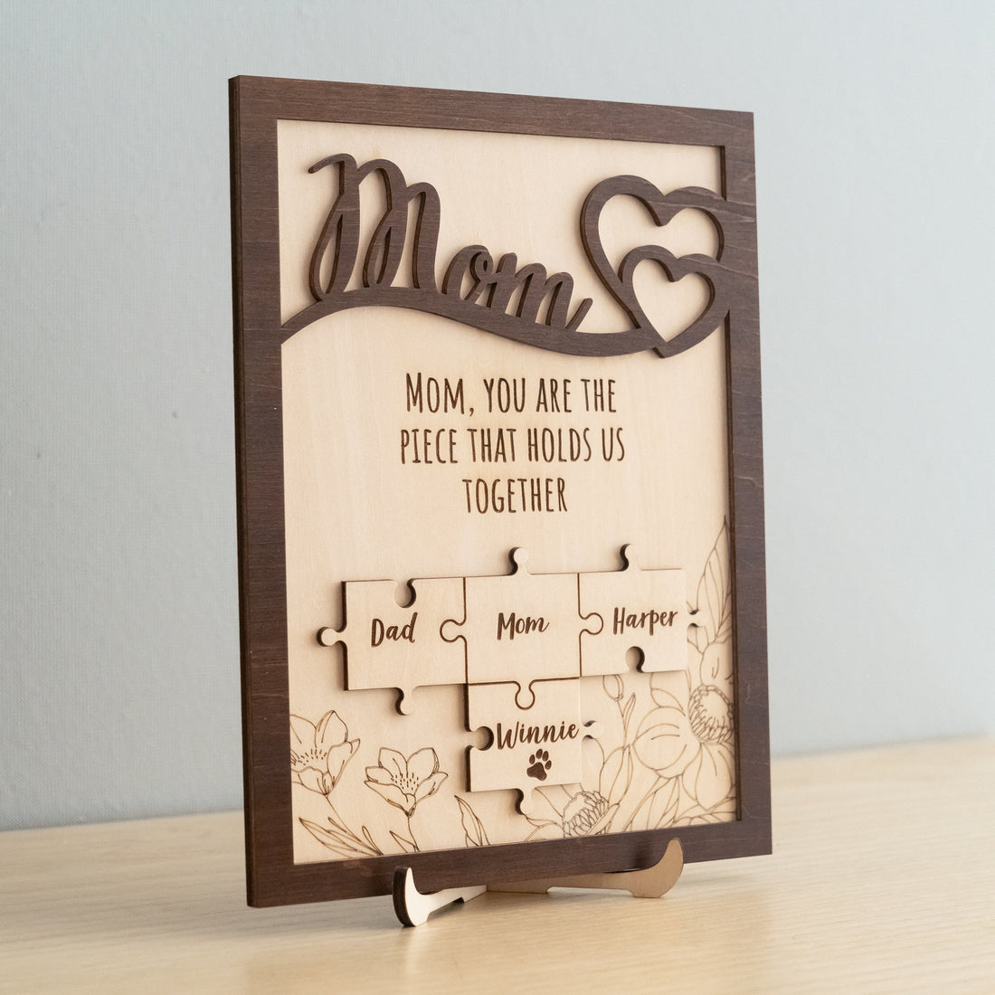 Personalized Wooden Puzzle Frame for Mom Wood Mothers Day Gift and Family Name Puzzle Decor N03