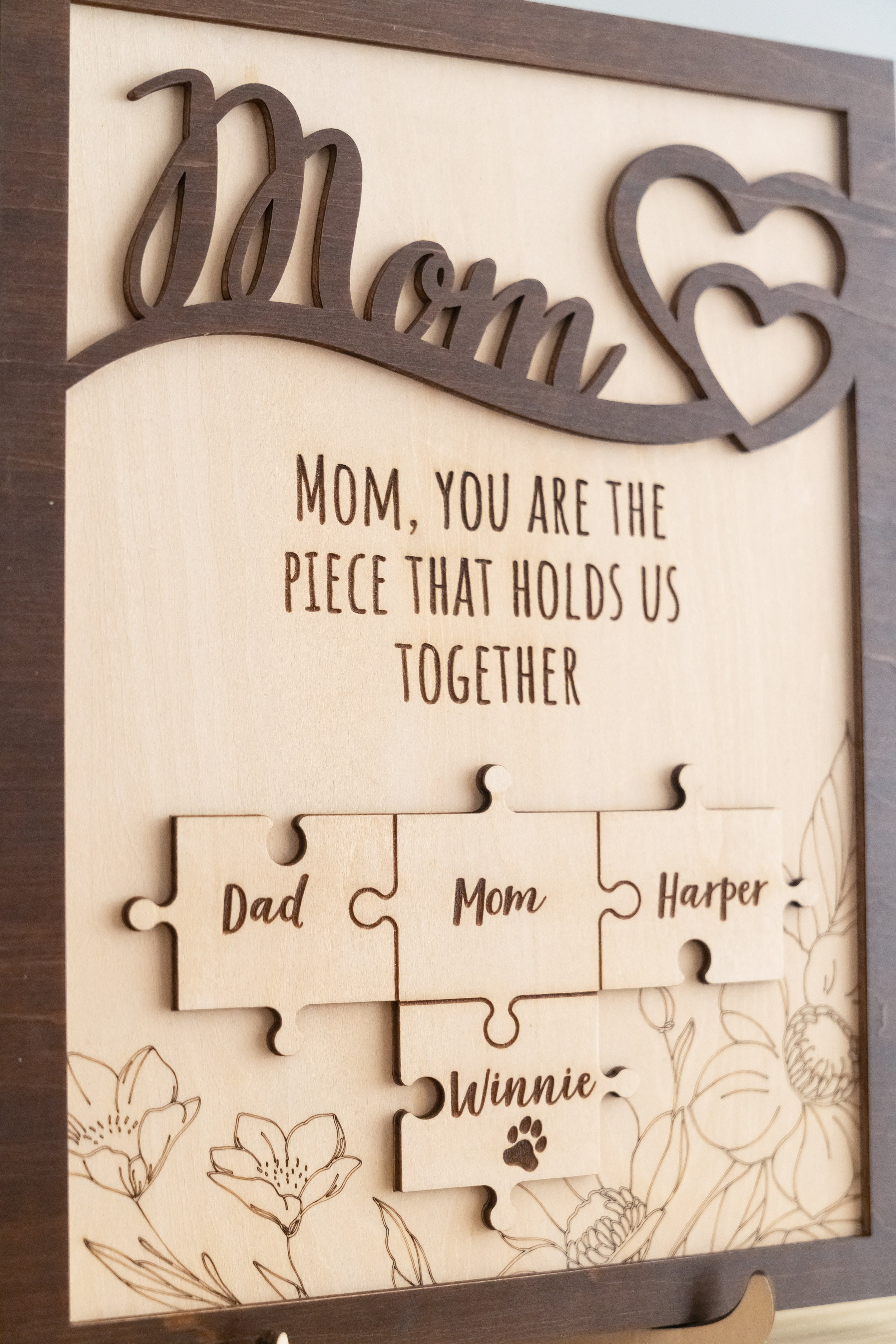 Personalized Wooden Puzzle Frame for Mom Wood Mothers Day Gift and Family Name Puzzle Decor N03