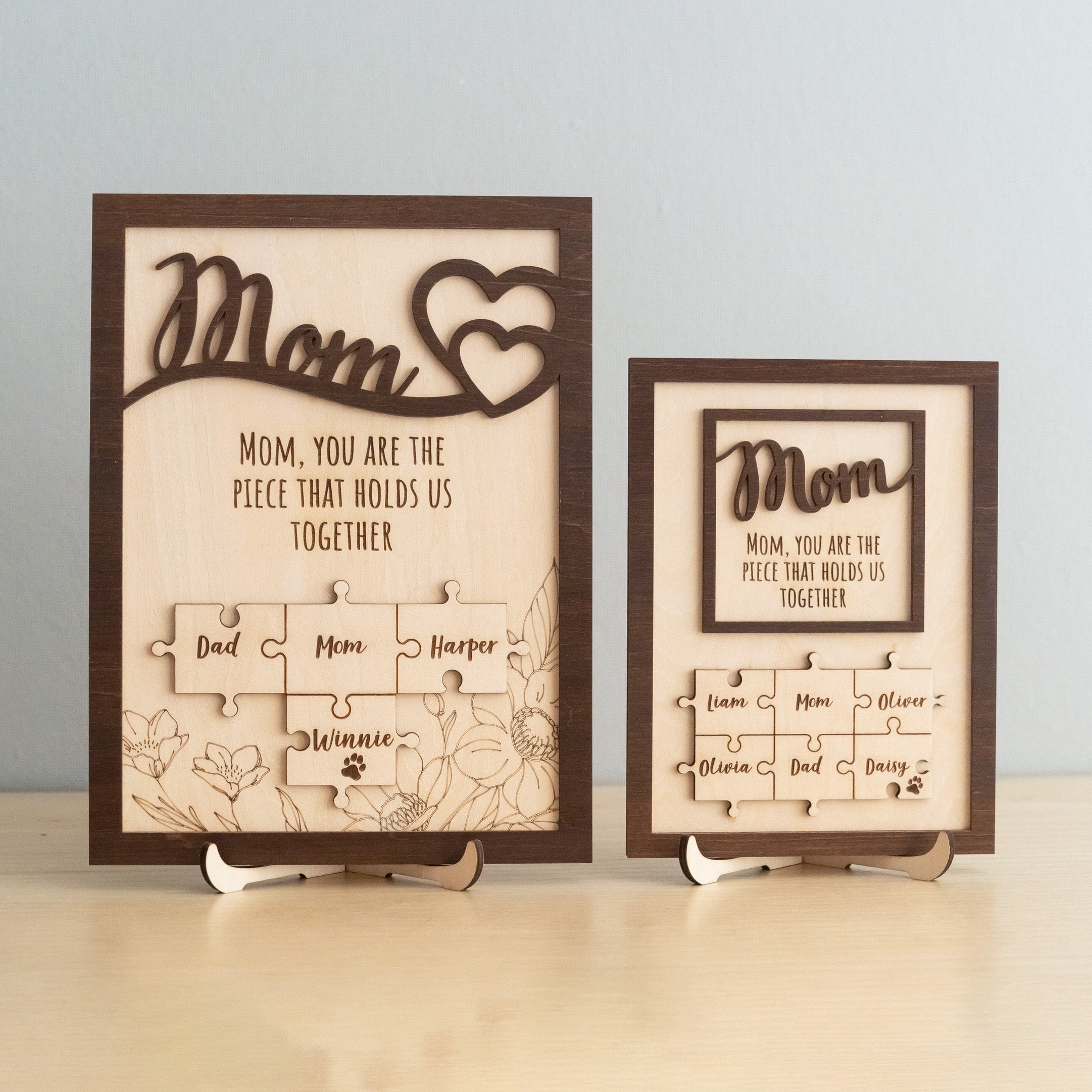 Personalized Wooden Puzzle Frame for Mom Wood Mothers Day Gift and Custom Family Puzzle N03