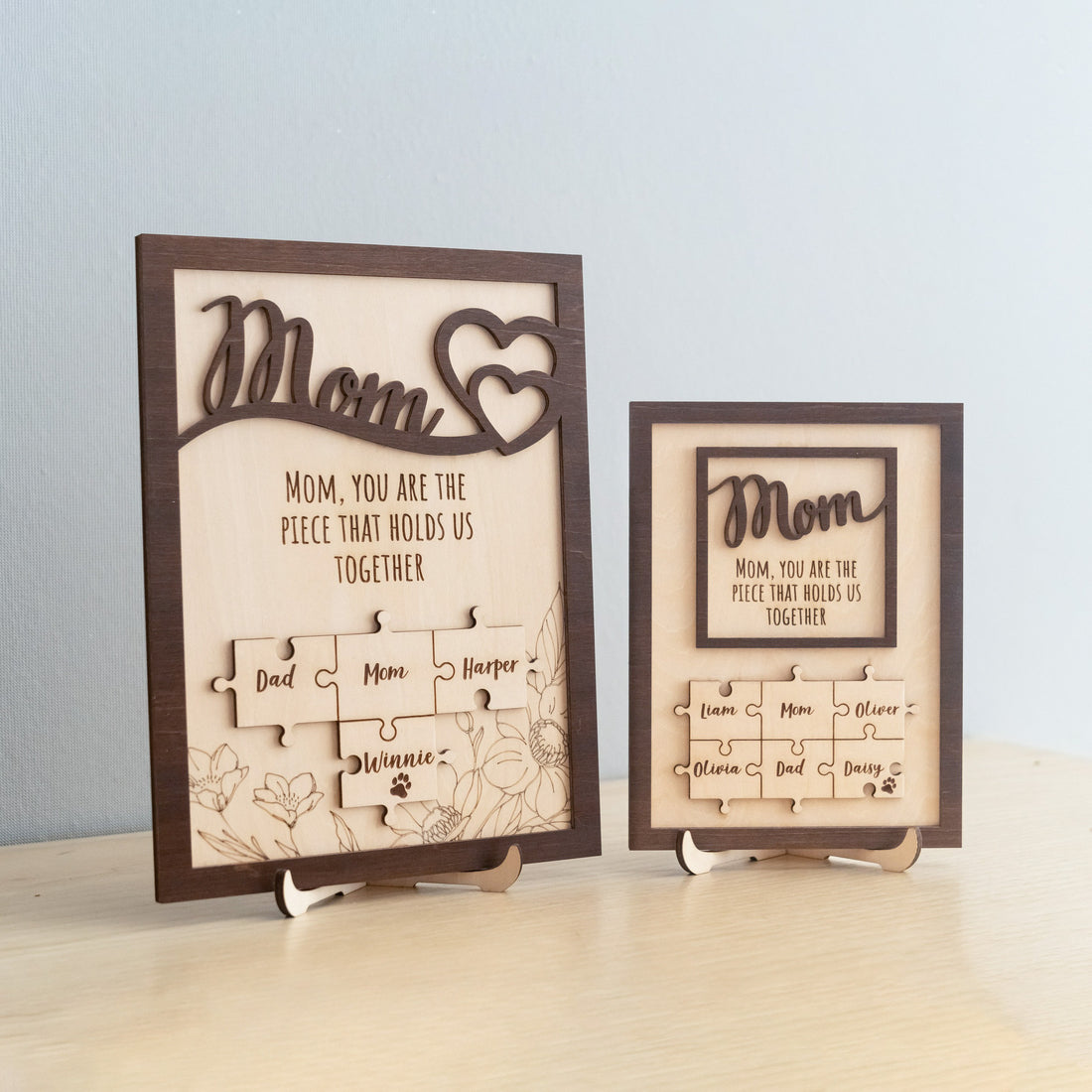 Personalized Wooden Puzzle Frame for Mom Wood Mothers Day Gift and Custom Family Puzzle N03
