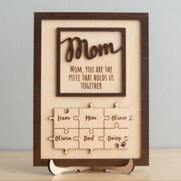 Personalized Wooden Puzzle Frame for Mom Wooden Decor Gift for Mom and Custom Family Puzzle N03