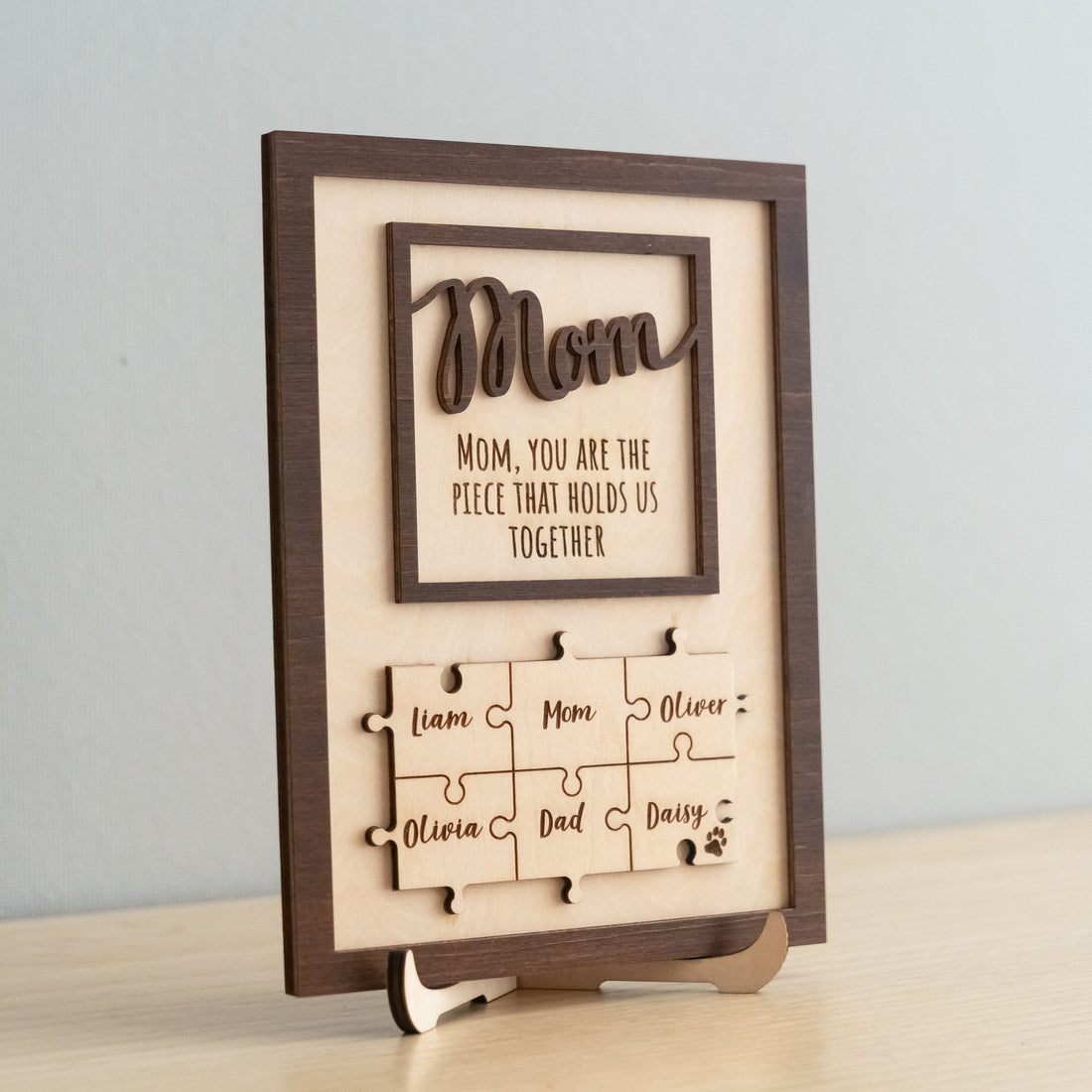 Personalized Wooden Puzzle Frame for Mom Wooden Decor Gift for Mom and Custom Family Puzzle N03