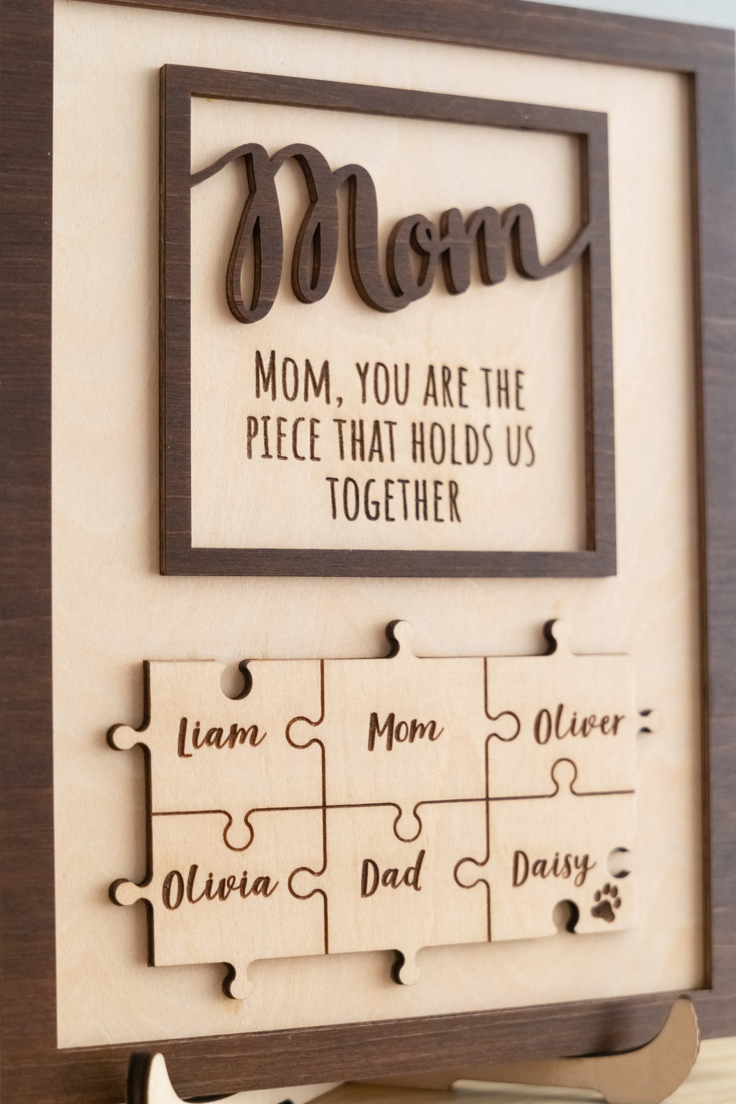 Personalized Wooden Puzzle Frame for Mom Wooden Decor Gift for Mom and Custom Family Puzzle N03