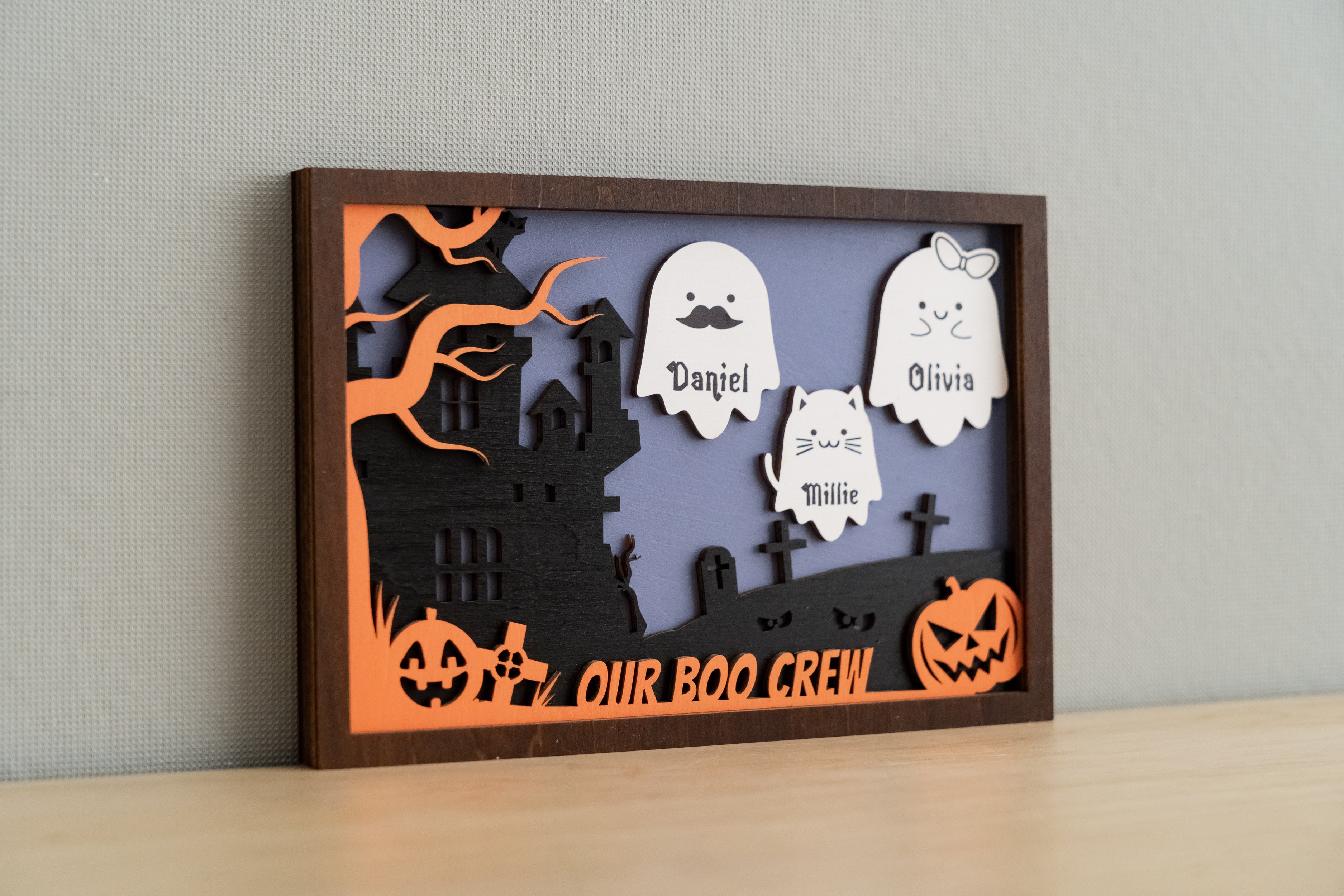 Personalized Wooden Halloween Tabletop Decoration for a Spooky Touch