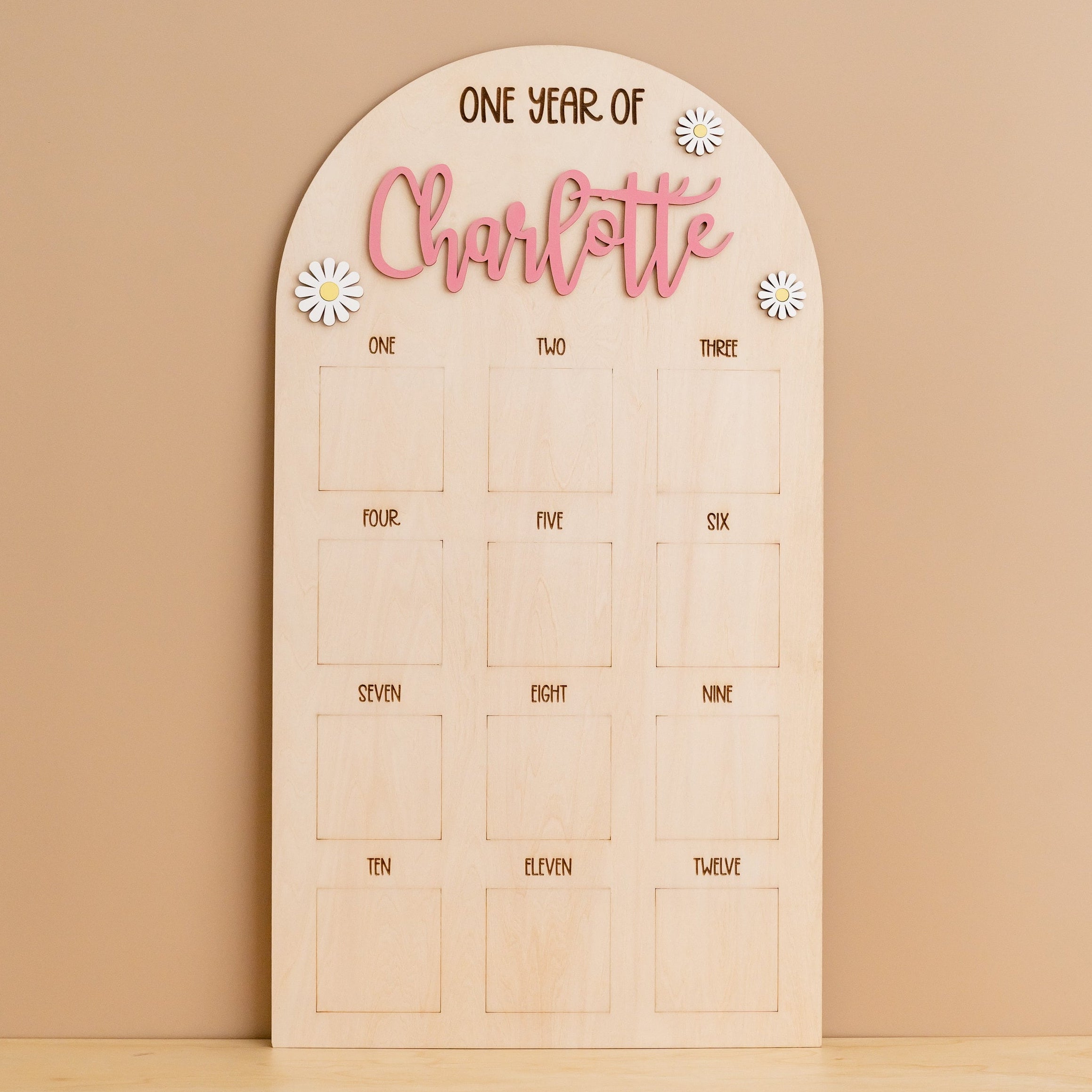 Personalized First Year Photo Board Natural Wood for Nursery Wall Art G71