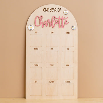 Personalized First Year Photo Board Natural Wood for Nursery Wall Art G71