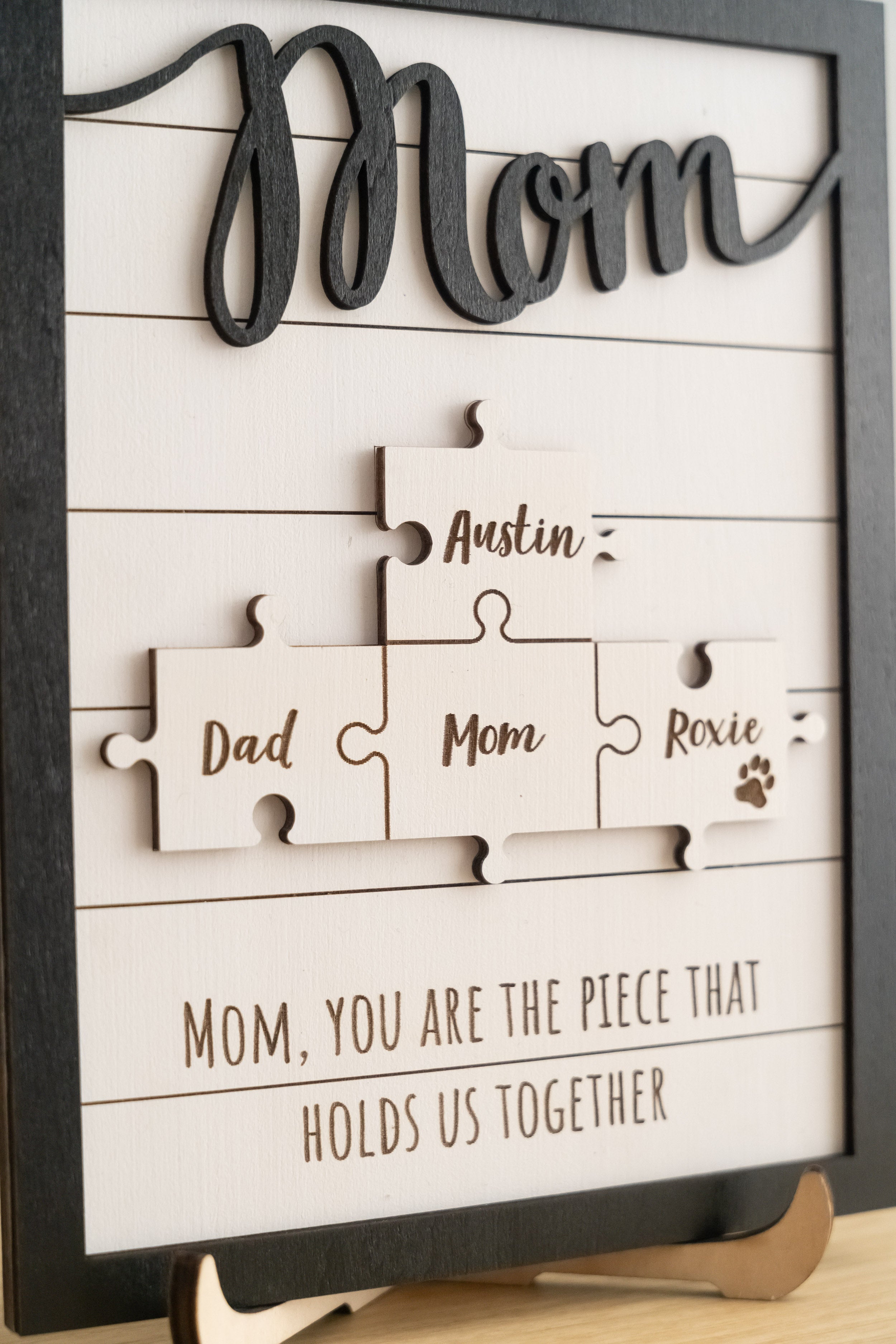 Personalized Wooden Puzzle Frame for Mom Custom Family Decor E63