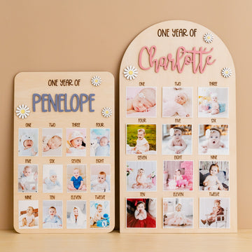 Personalized First Year Photo Board Natural Wood for Nursery Wall Decor G71