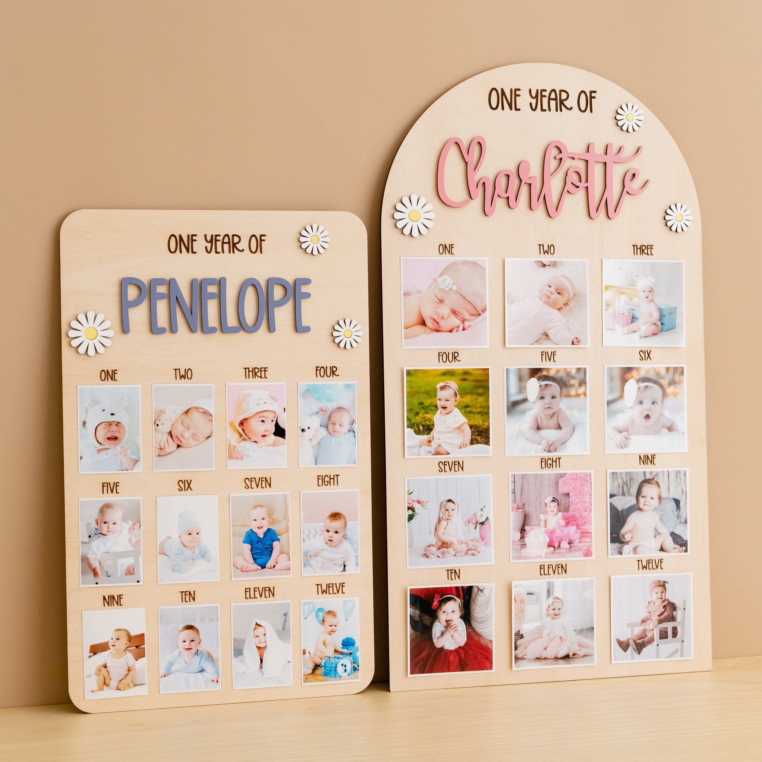 Personalized First Year Photo Board Natural Wood for Nursery Wall Decor G71