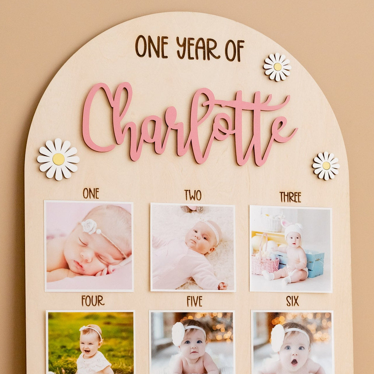 Personalized First Year Photo Board Natural Wood for Nursery Wall Decor G71