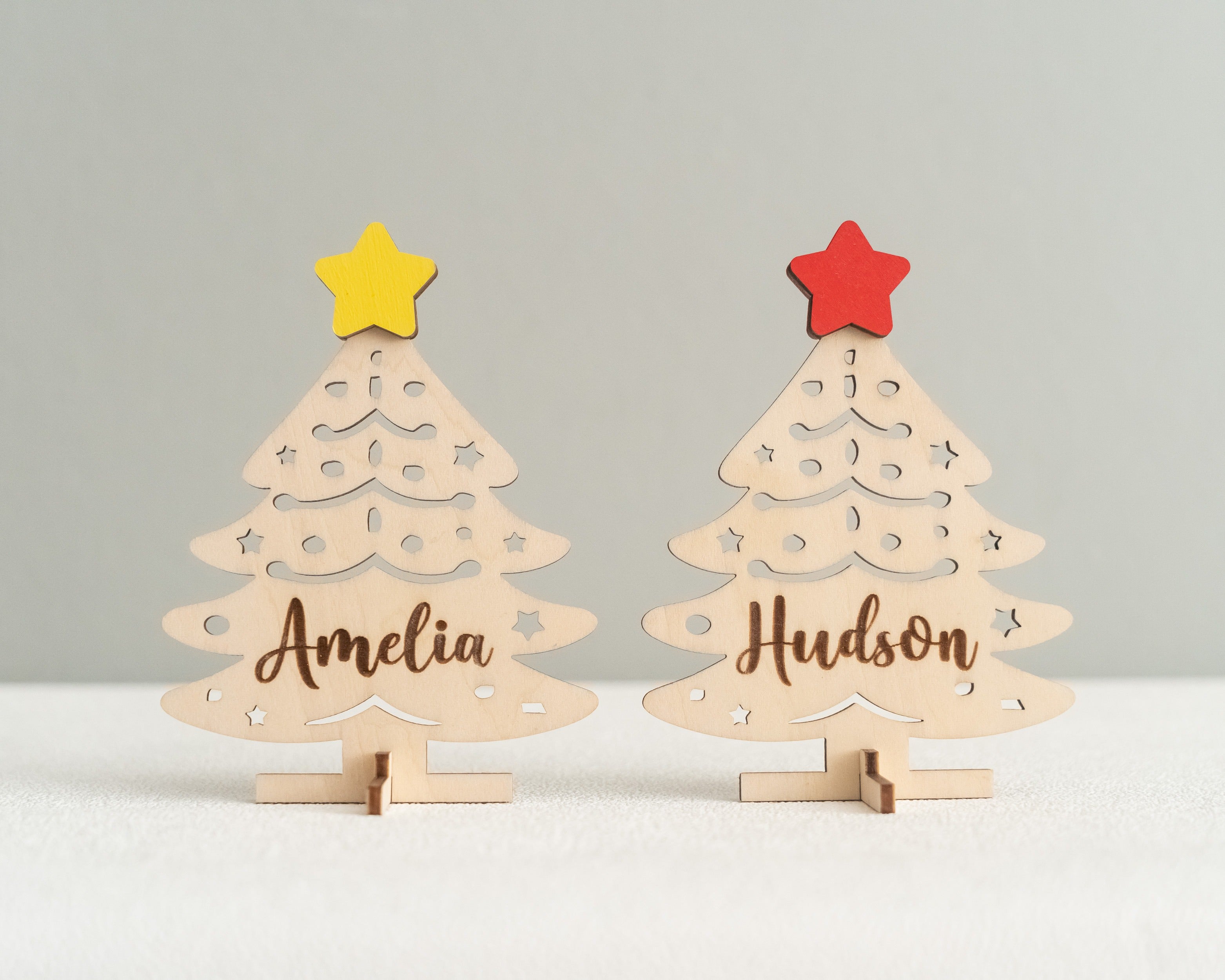 Personalized Wooden Christmas Tree Name Place Wood for Christmas Table Place Cards D17