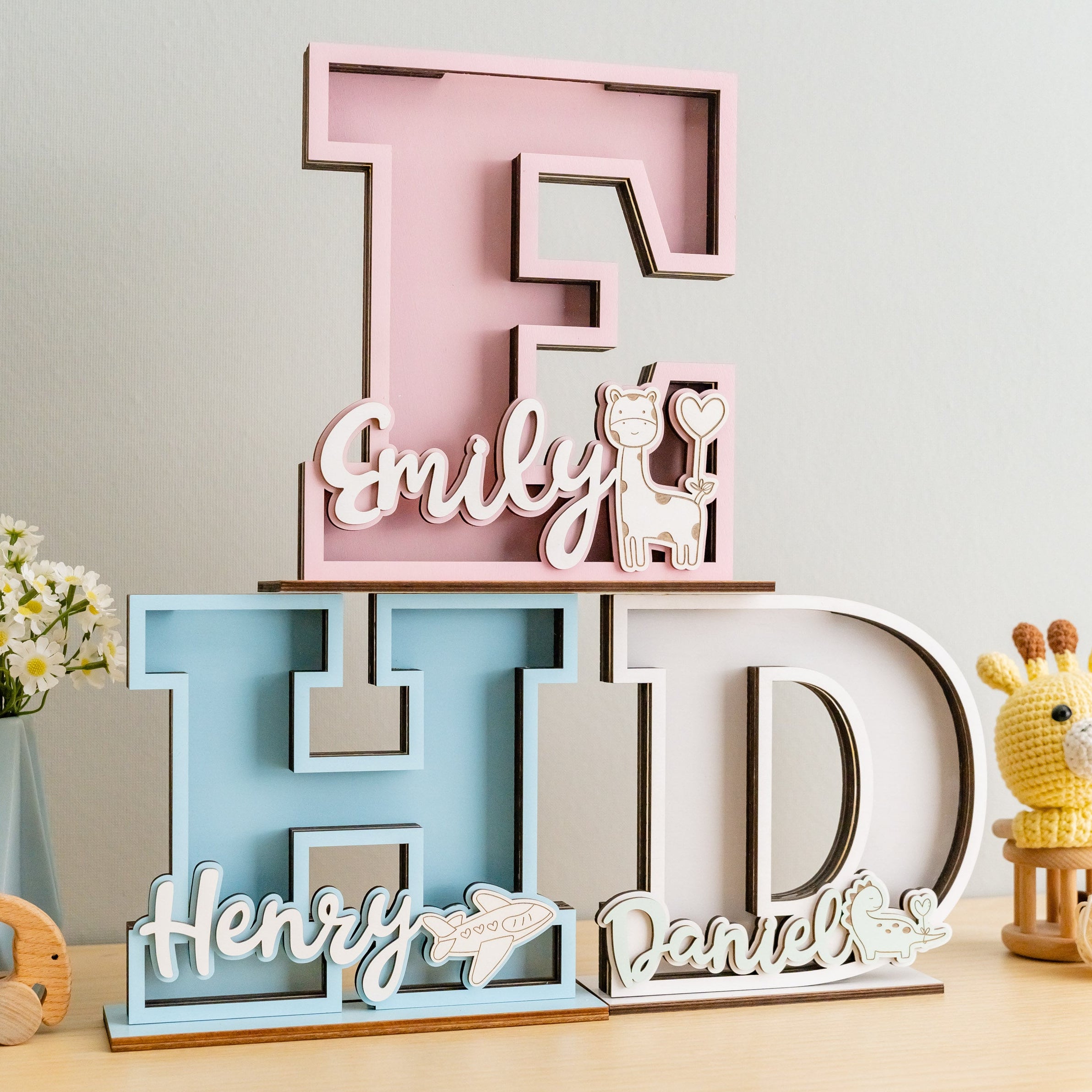 Personalized Letter Piggy Bank Wood Acrylic for Kids Room R16