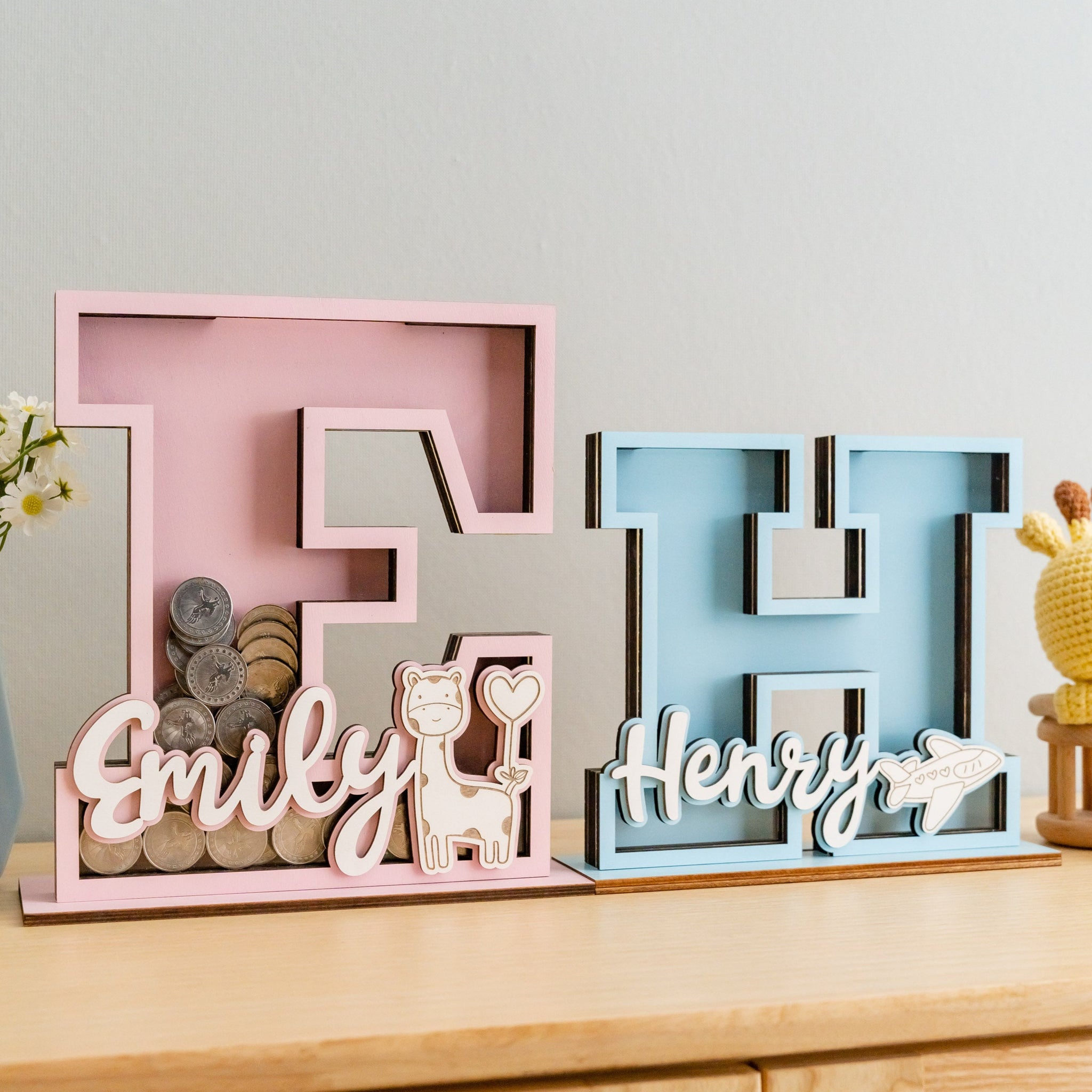 Custom Letter Piggy Bank for Kids Room or Gift Use