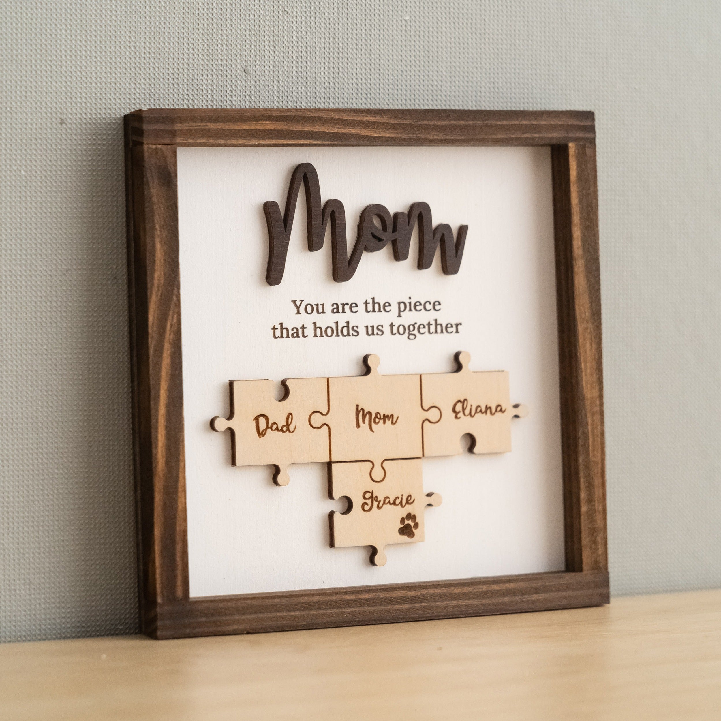 Personalized Wooden Puzzle Frame for Mom for Custom Gifts and Family Decor J29