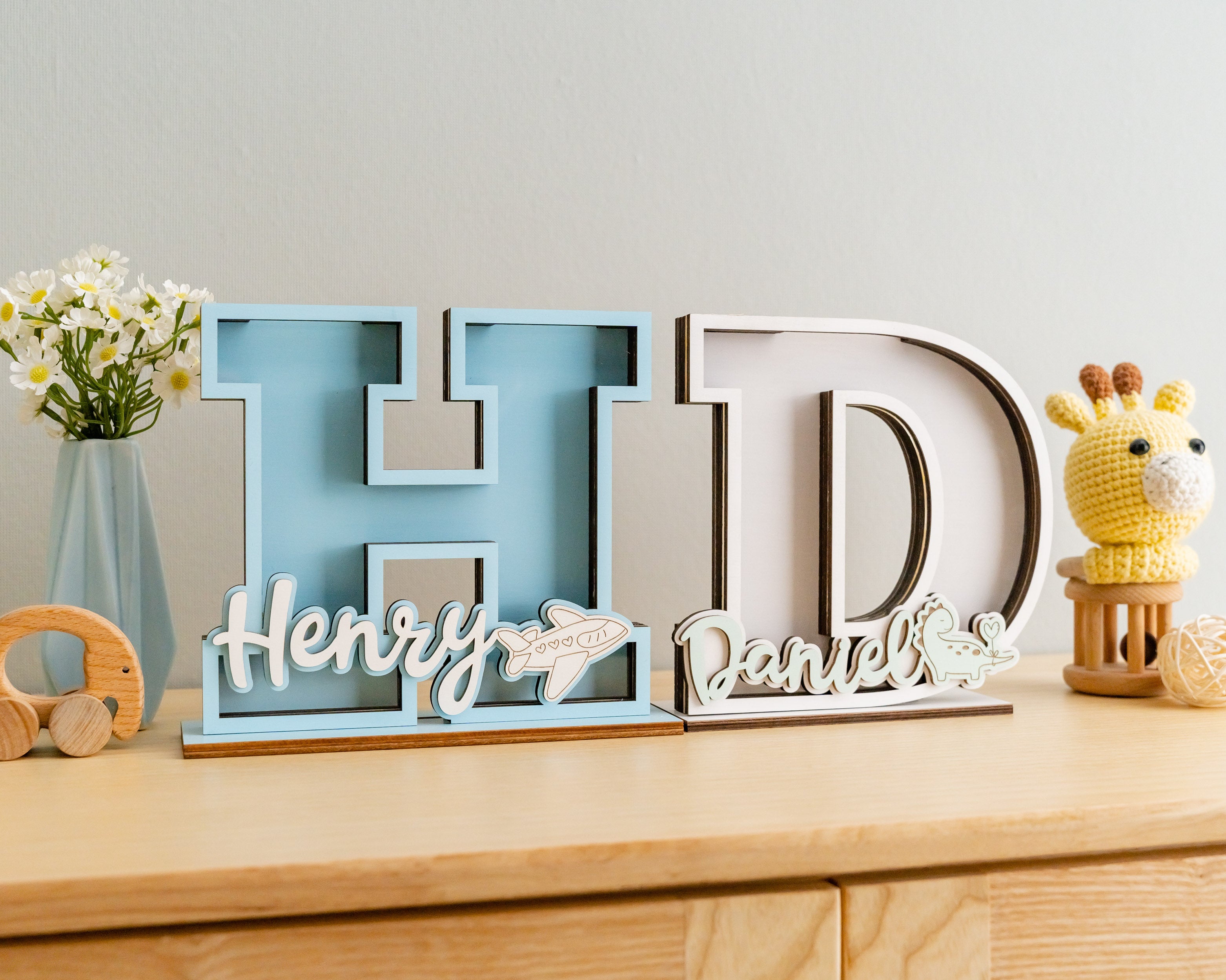 Personalized Letter Piggy Bank Wood Acrylic for Kids Room R16