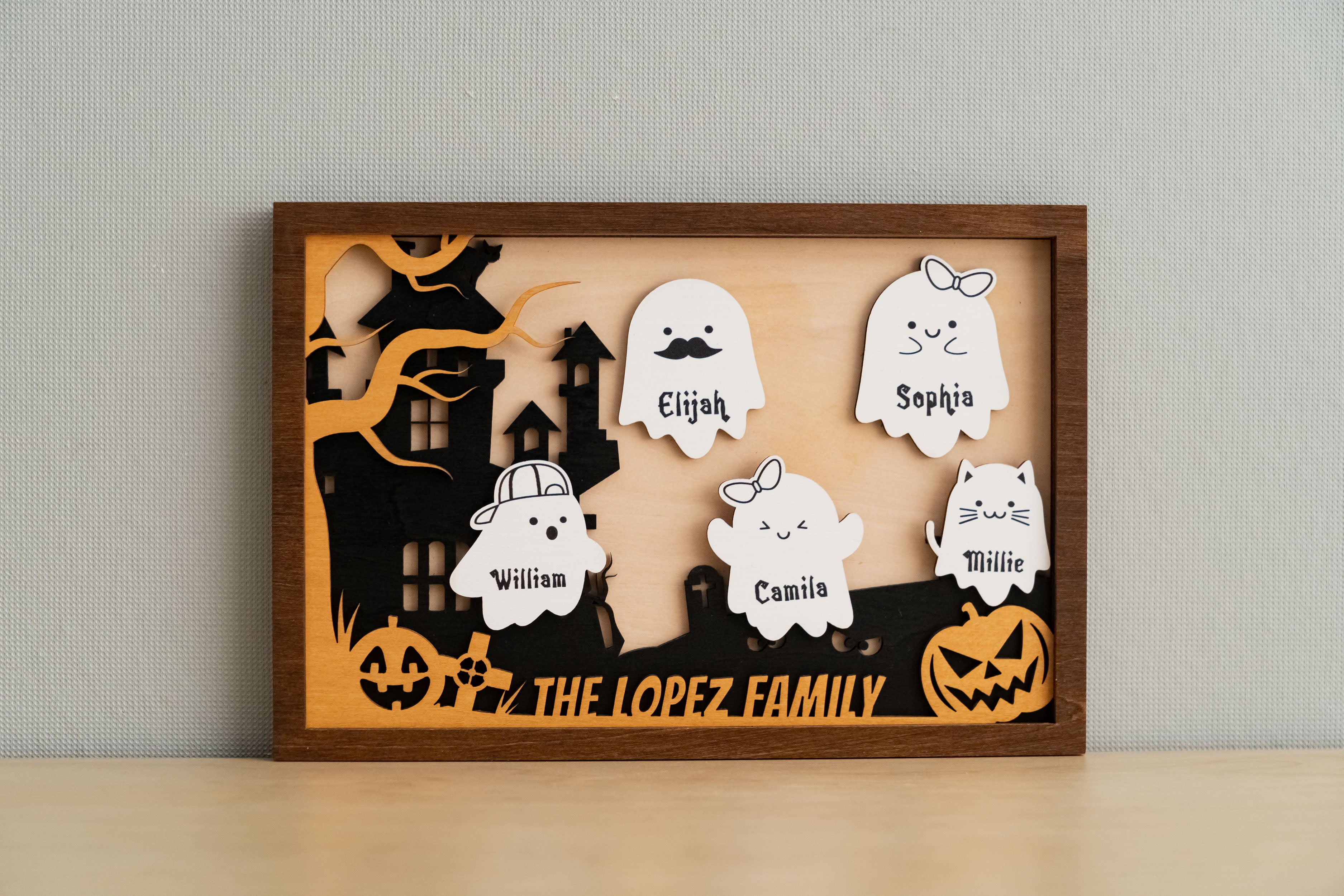 Personalized Wooden Halloween Table Decoration for a Spooky Touch