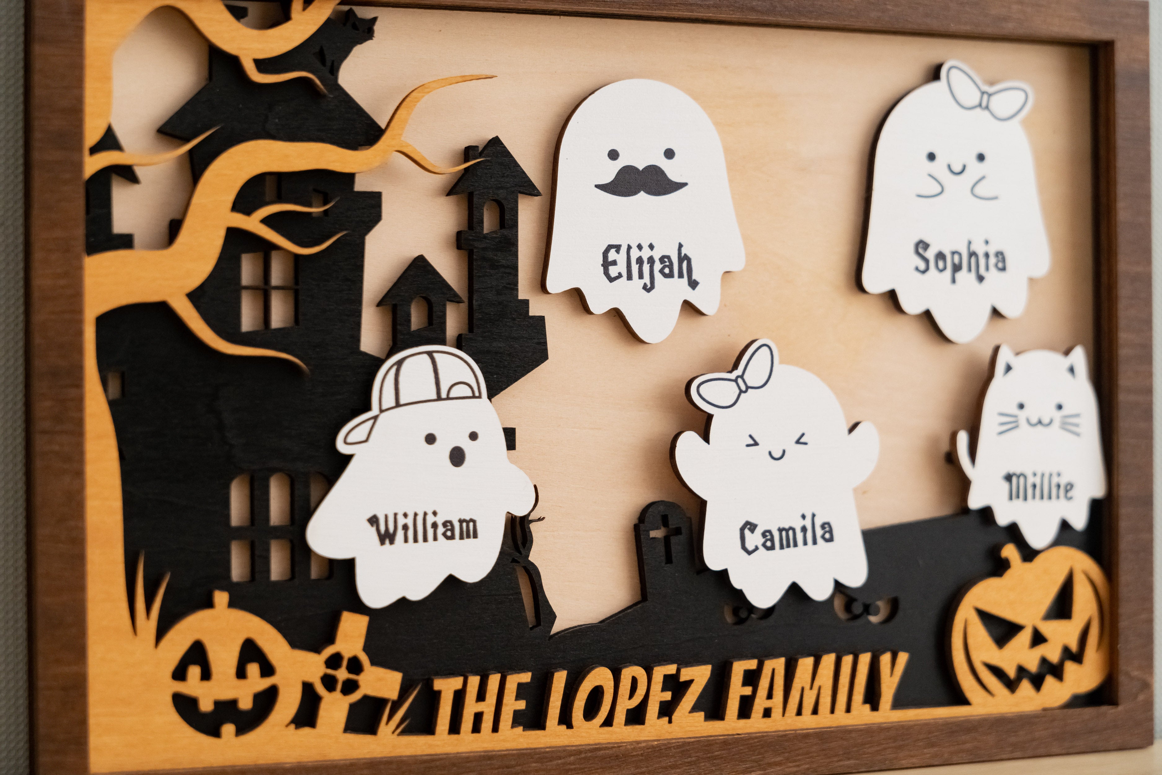 Personalized Wooden Halloween Table Decoration for a Spooky Touch