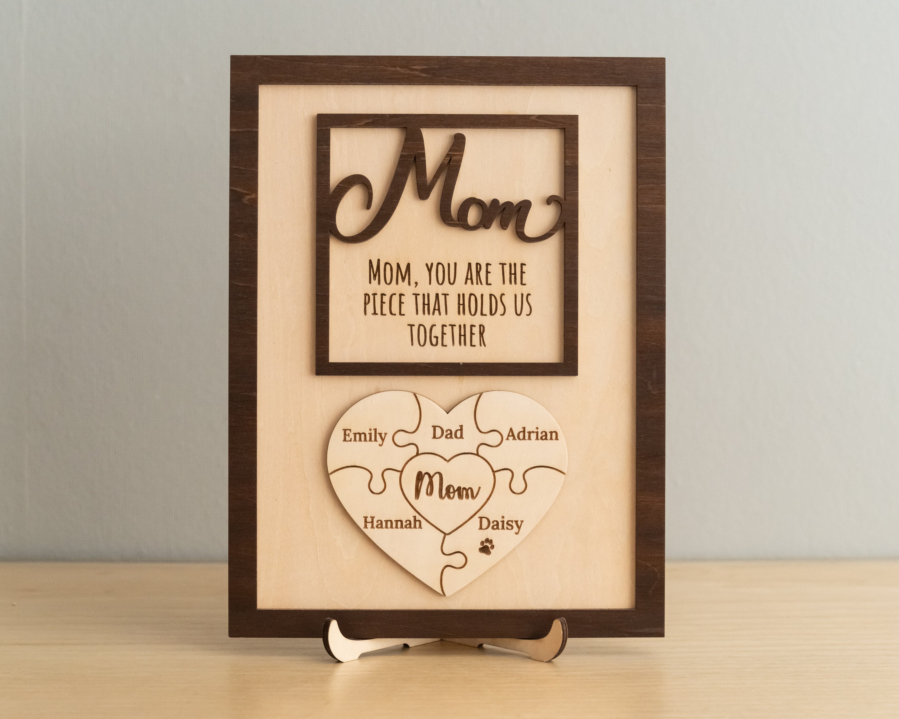 Personalized Wooden Puzzle Frame for Mom Family Gift E82