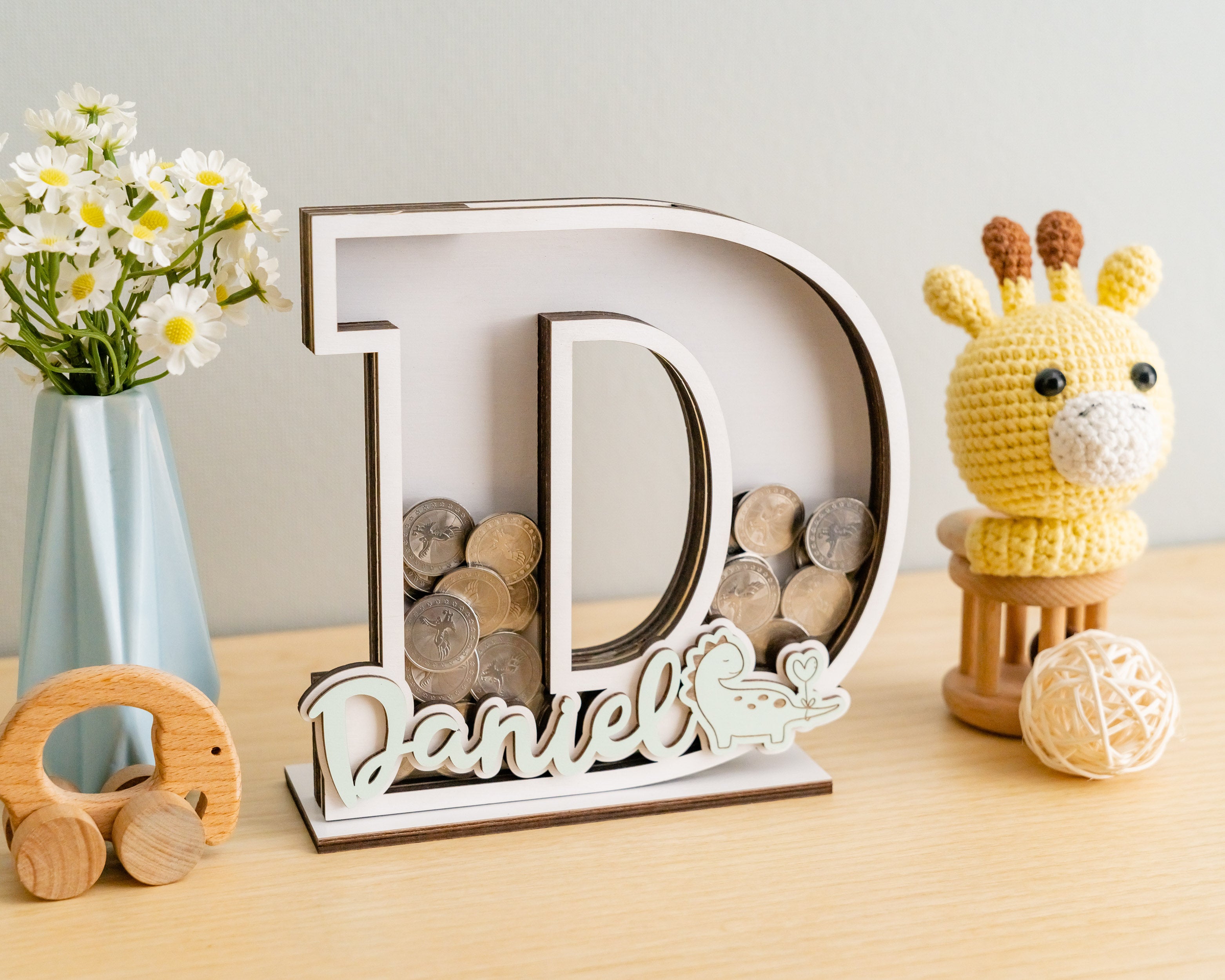 Personalized Alphabet Coin Box for Modern Nursery Decor