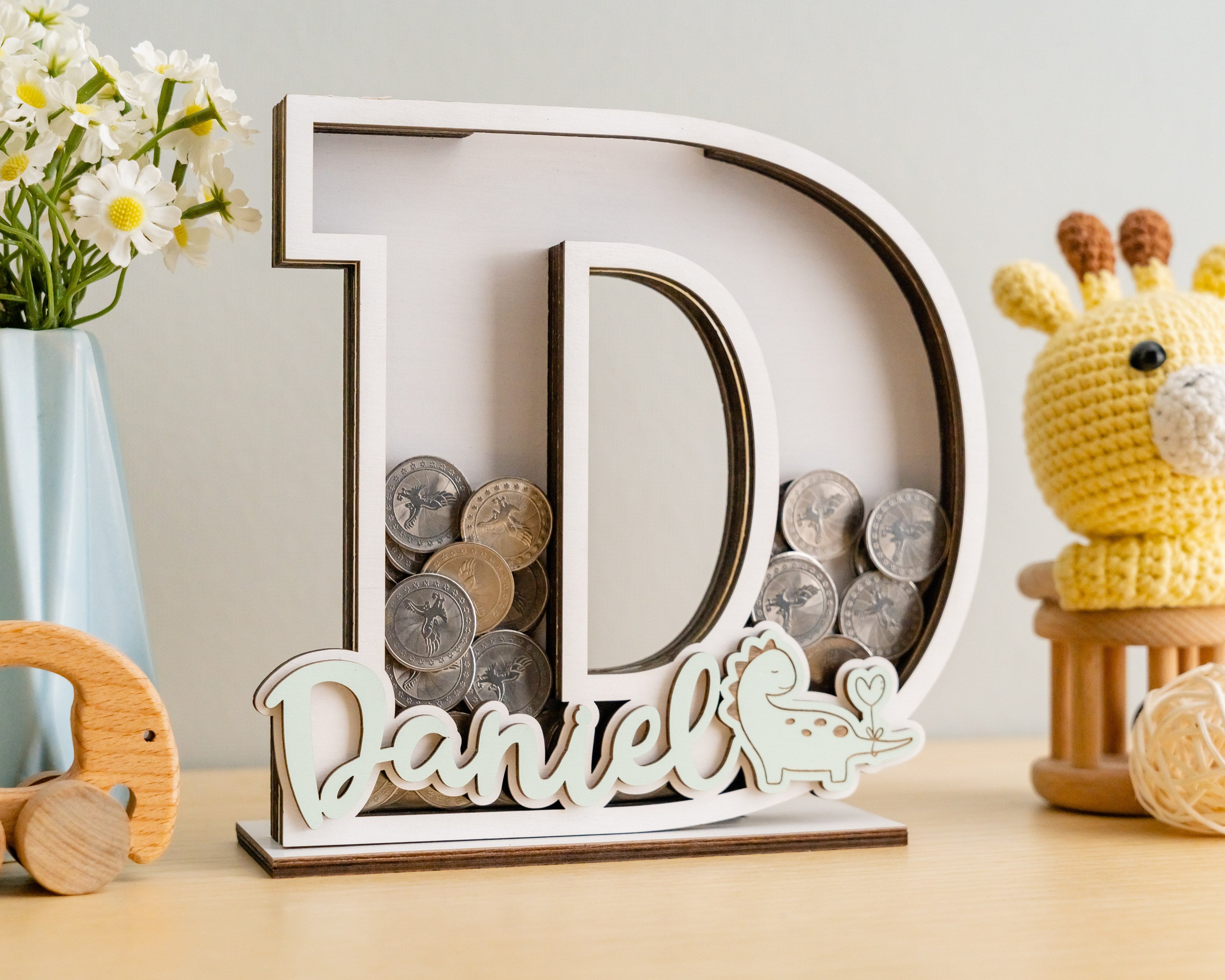 Personalized Alphabet Coin Box for Modern Nursery Decor