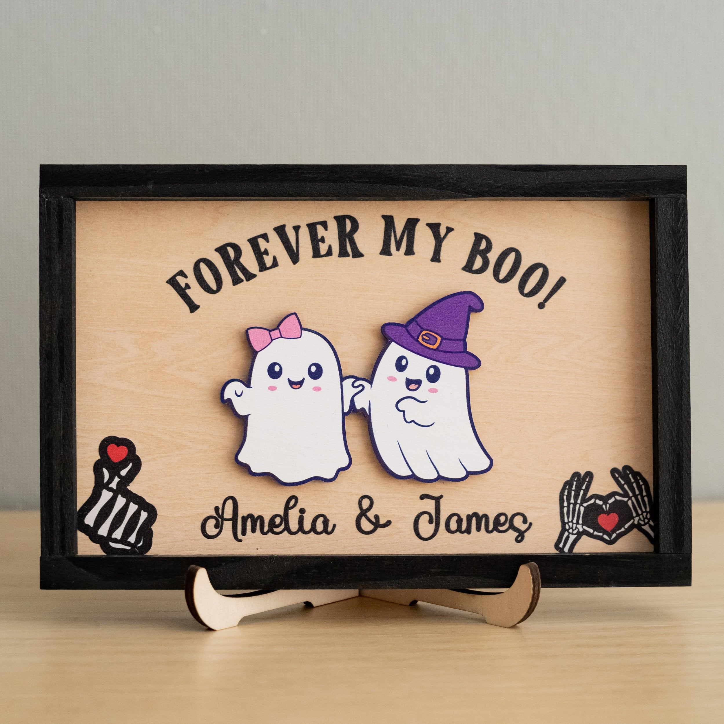 Custom Wooden Halloween Table Sign for Spooky Love Birds