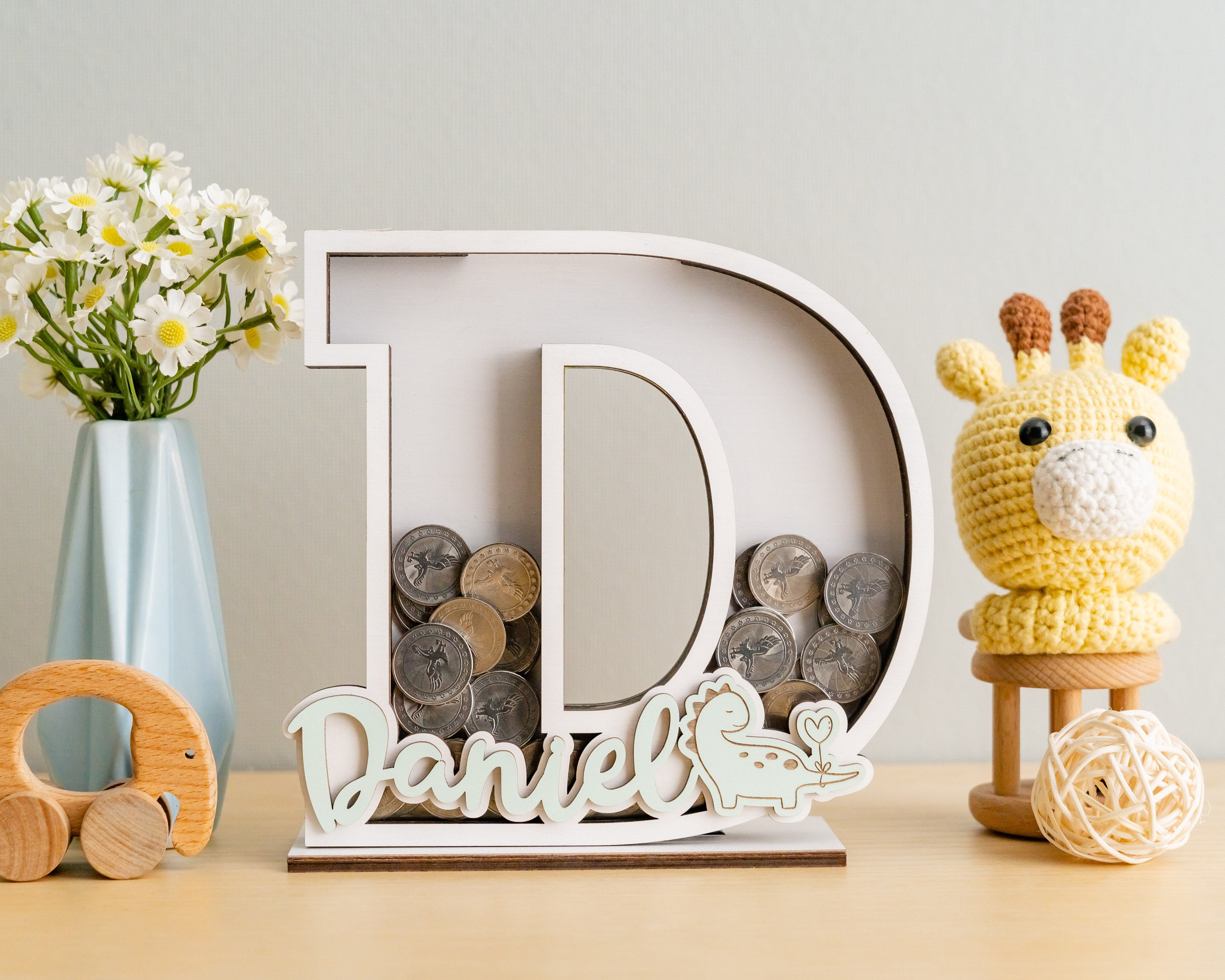 Personalized Alphabet Coin Box for Modern Nursery Decor