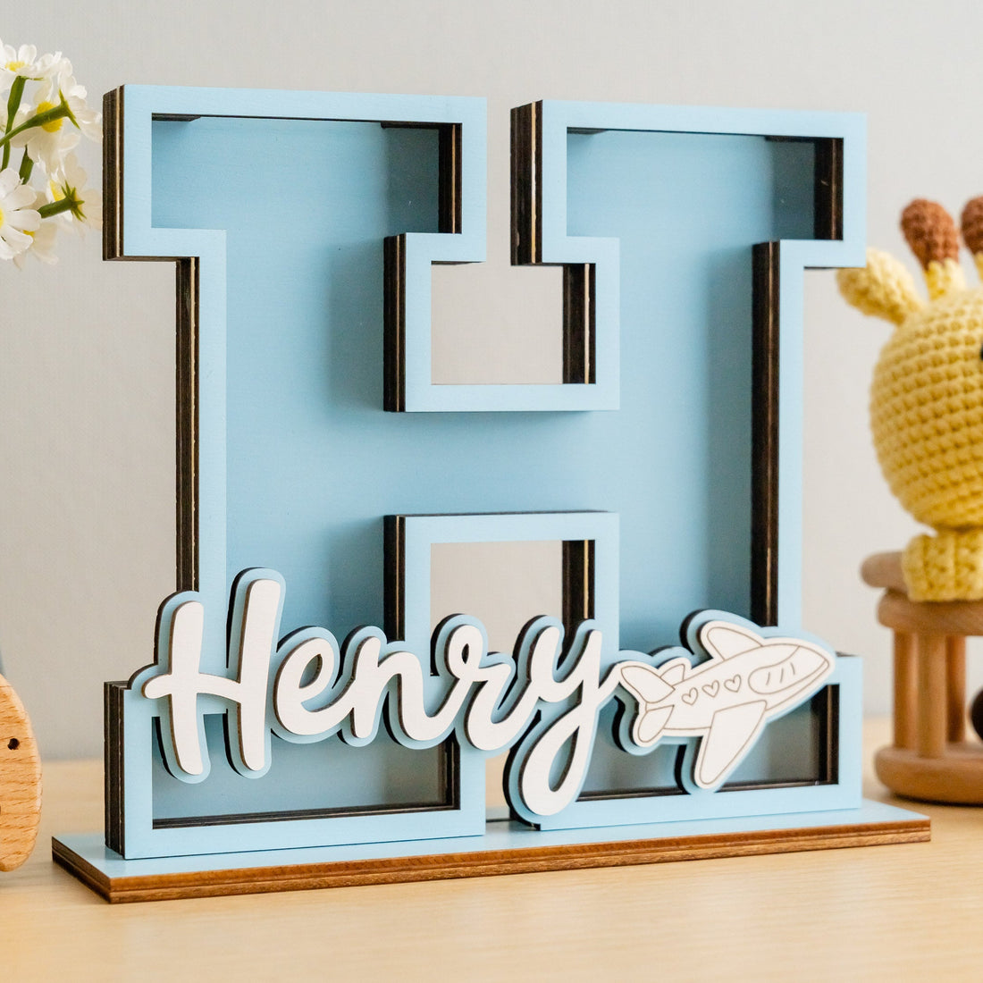Personalized Letter Piggy Bank Wood Acrylic for Kids Room R16