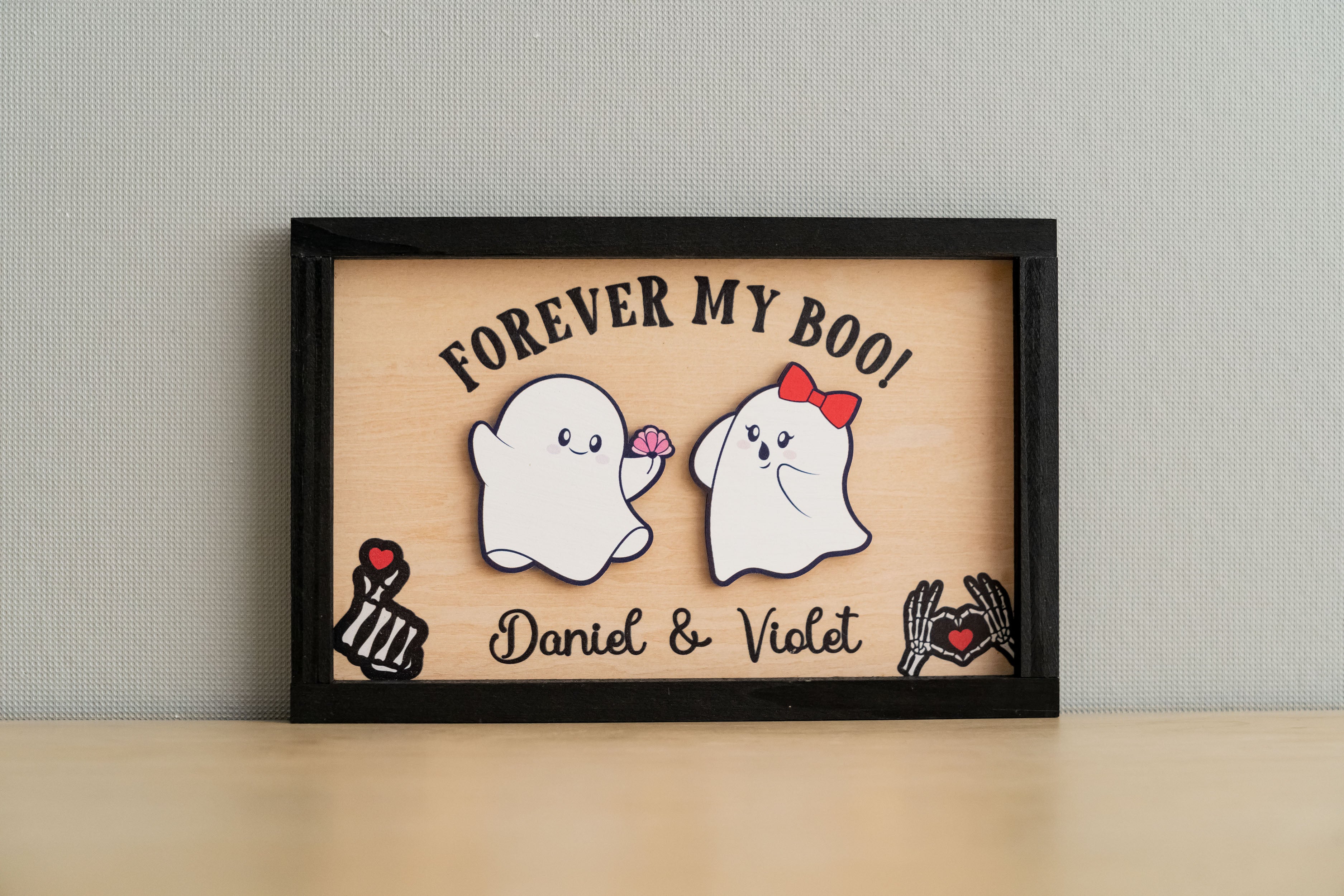 Custom Wooden Couple Halloween Table Decoration for Spooky Love