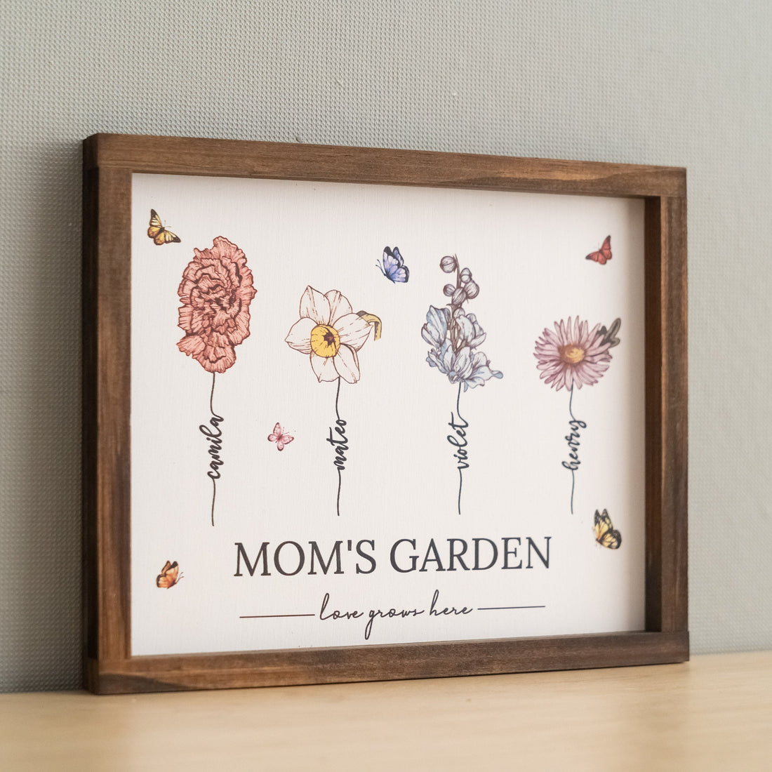 Personalized Wooden Family Flower Garden Sign for Family Wall Decor and Flower Gifts E90