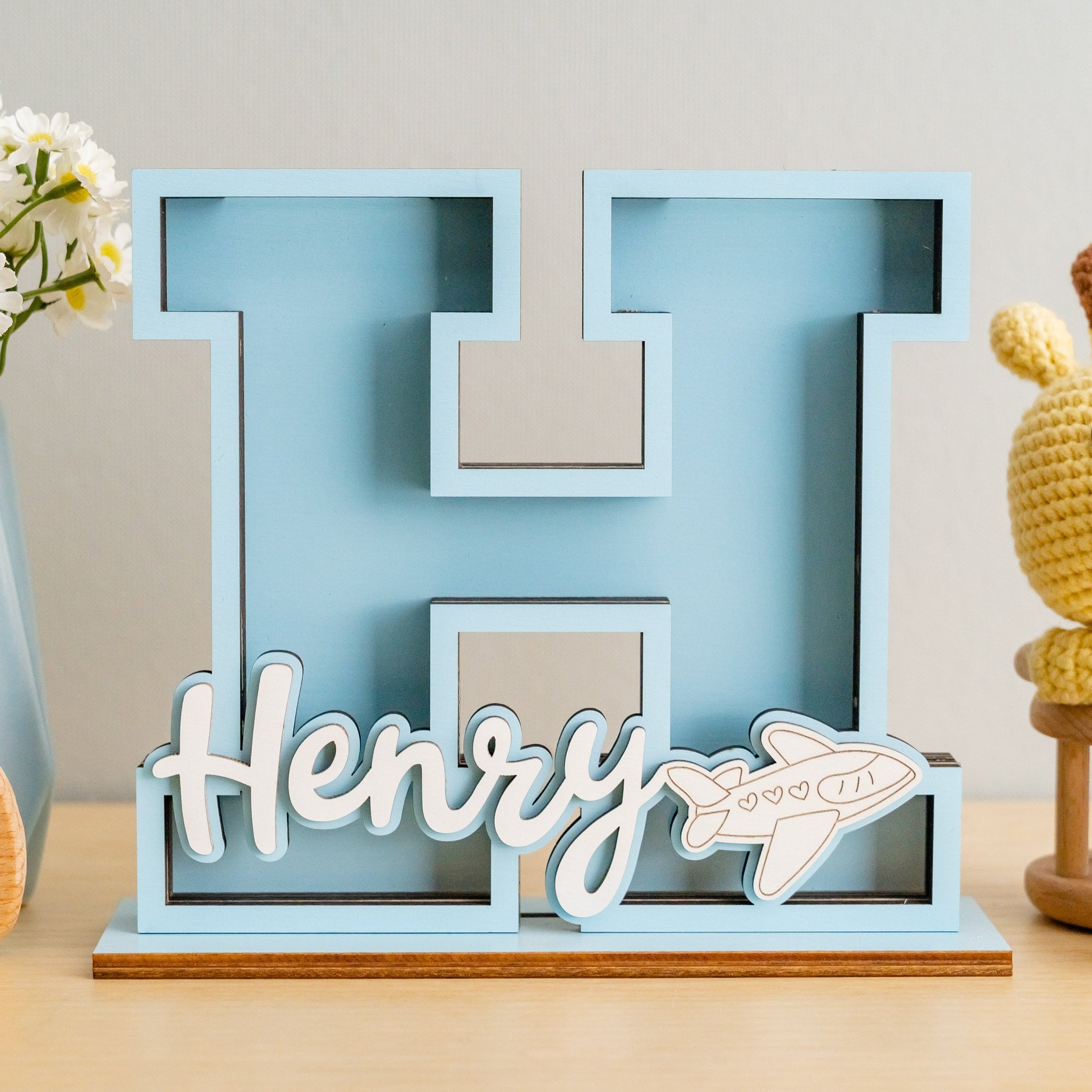 Personalized Letter Piggy Bank Wood Acrylic for Kids Room R16