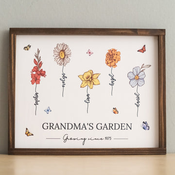 Personalized Wooden Family Flower Garden Sign for Grandma Gifts and Garden Decor E90
