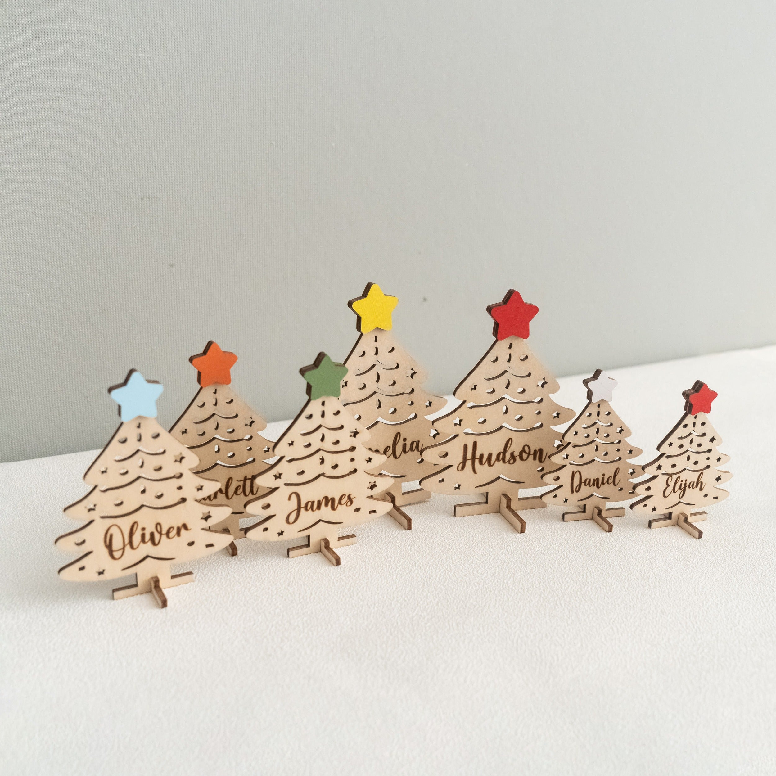 Personalized Wooden Christmas Tree Name Place Wood for Christmas Table Place Cards D17