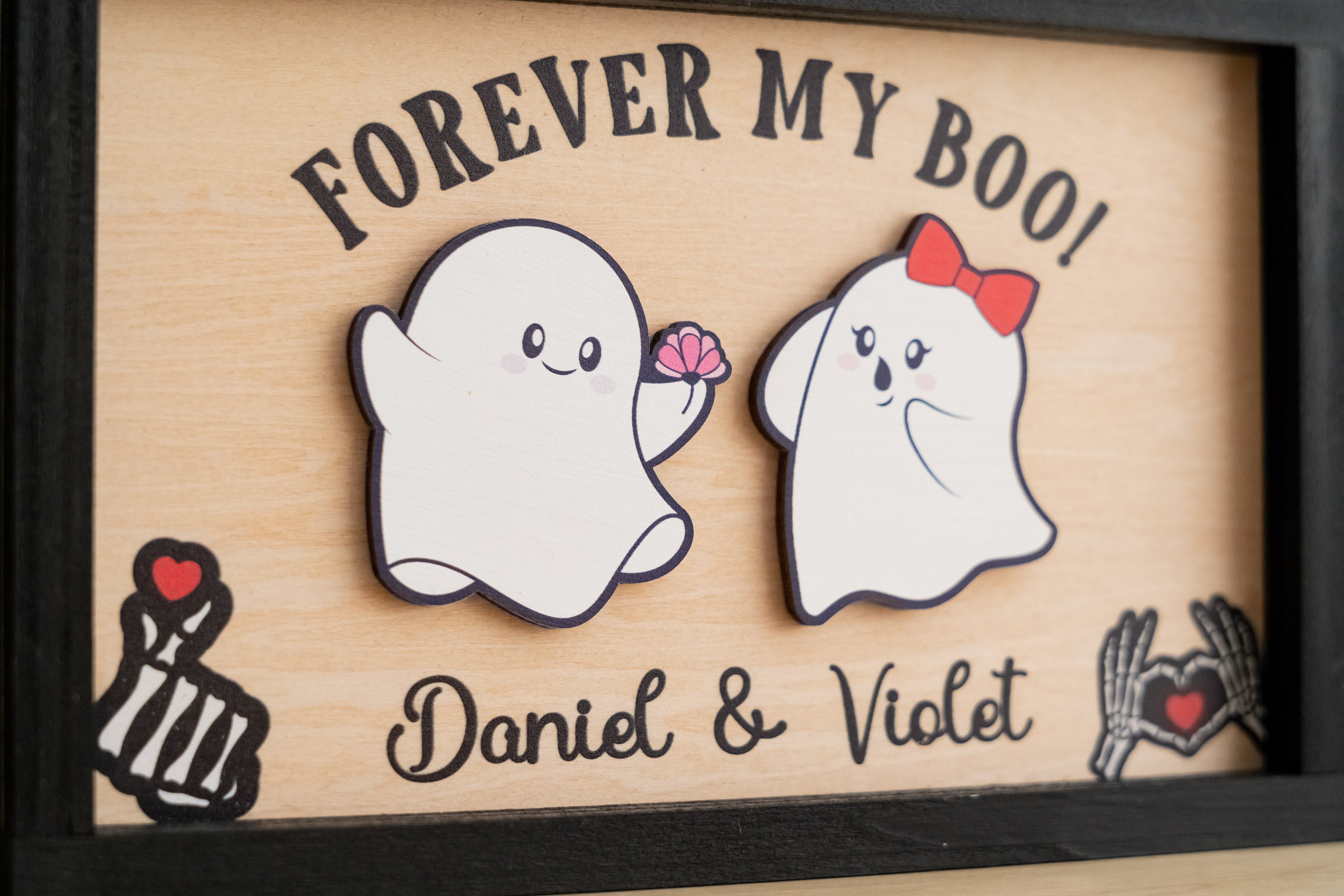 Custom Wooden Couple's Halloween Table Decoration for a Spooky Romance