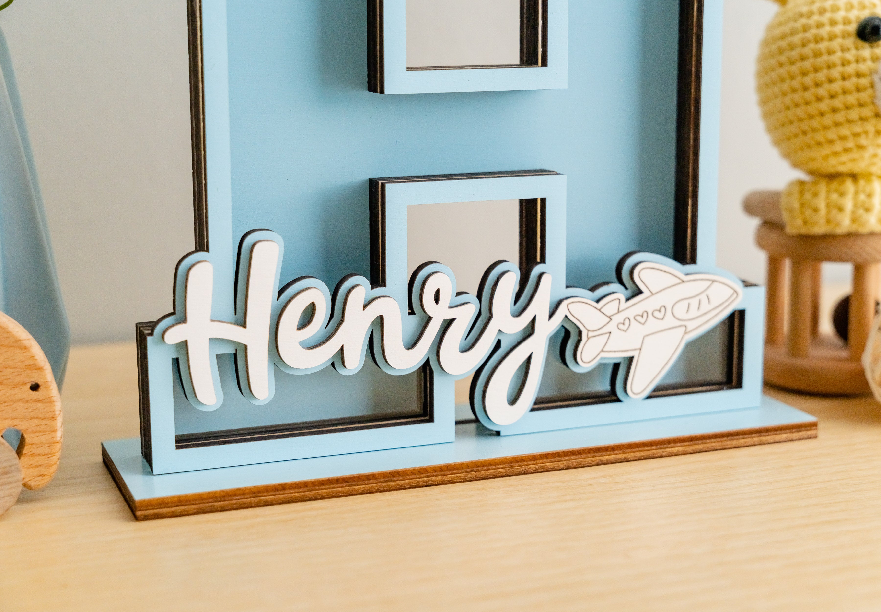 Personalized Letter Piggy Bank Wood Acrylic for Kids Room R16