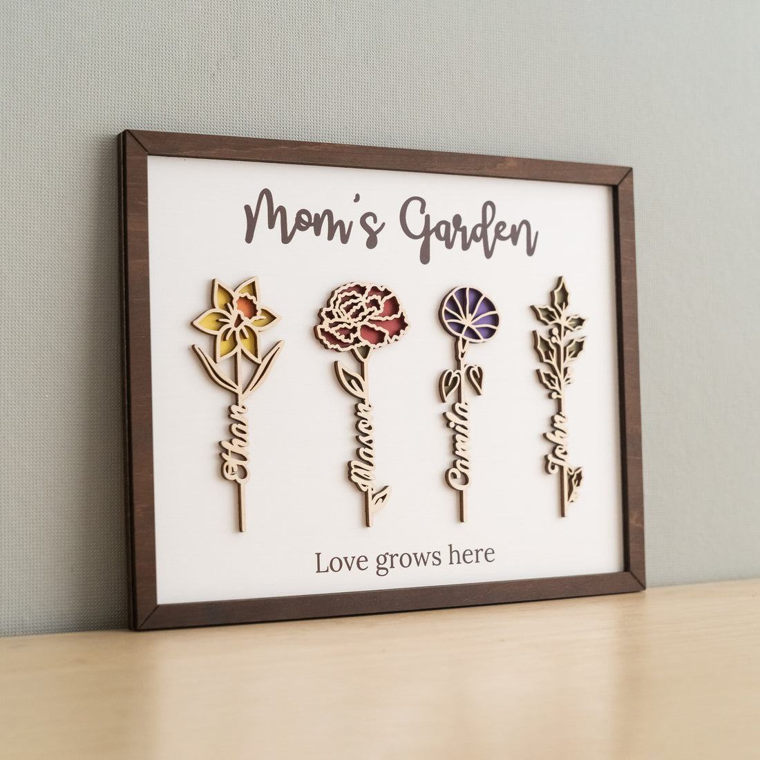 Personalized Wooden Family Flower Garden Sign for Mom Decor J32