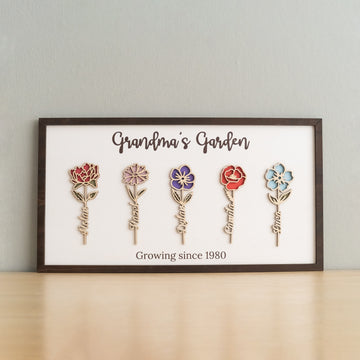Wooden Family Flower Garden Sign Custom for Grandma Gift J32