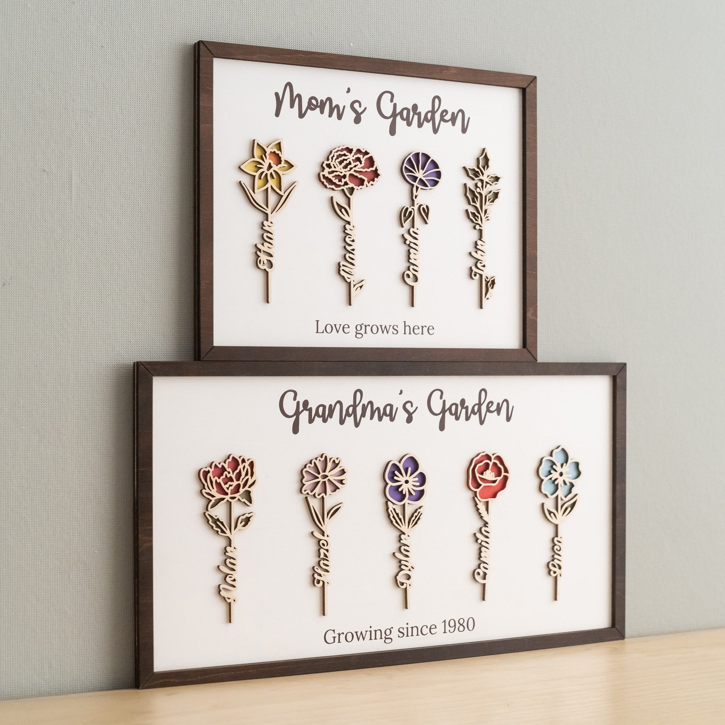 Personalized Wooden Family Flower Garden Sign for Mom Gift J32