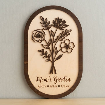 Personalized Wooden Family Garden Sign for Mom and Floral Decor J34