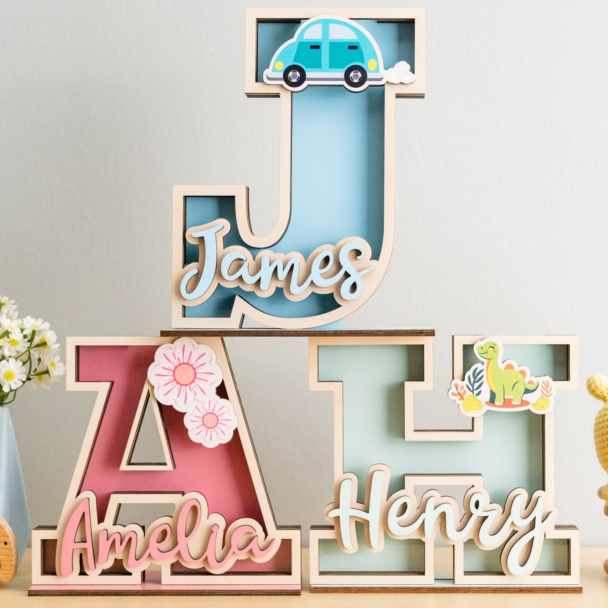 Personalized Letter Piggy Bank with Nursery Element for Kids Room Decor