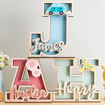 Personalized Letter Piggy Bank with Nursery Element for Kids Room Decor