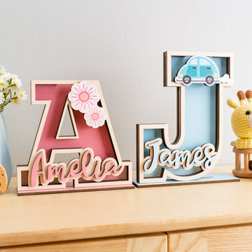 Personalized Letter Piggy Bank Wood Acrylic Baby Gift Money Bank R15