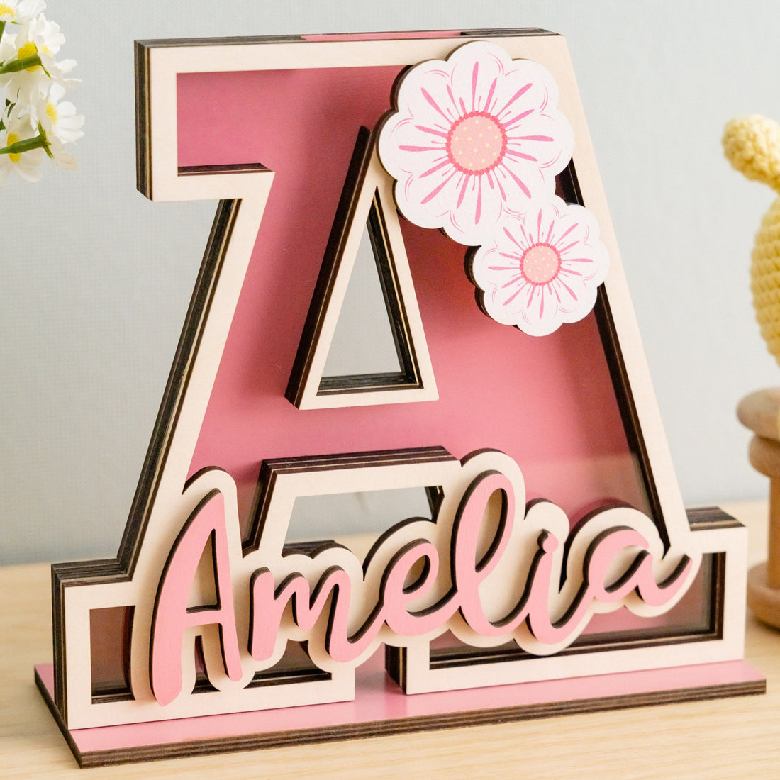 Personalized Letter Piggy Bank with Nursery Element for Kids Room Decor