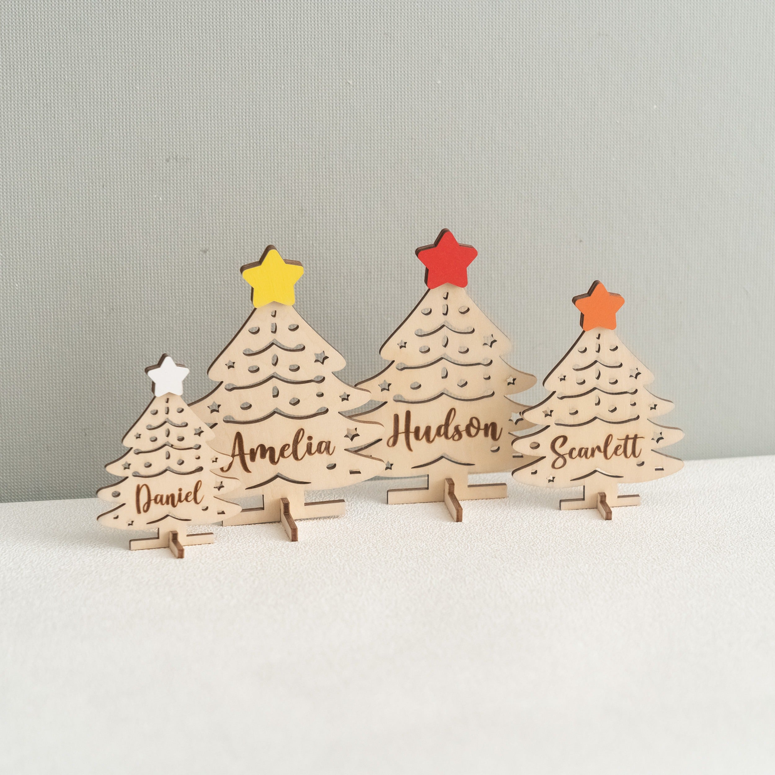 Personalized Wooden Christmas Tree Name Place Wood for Christmas Place Cards D17
