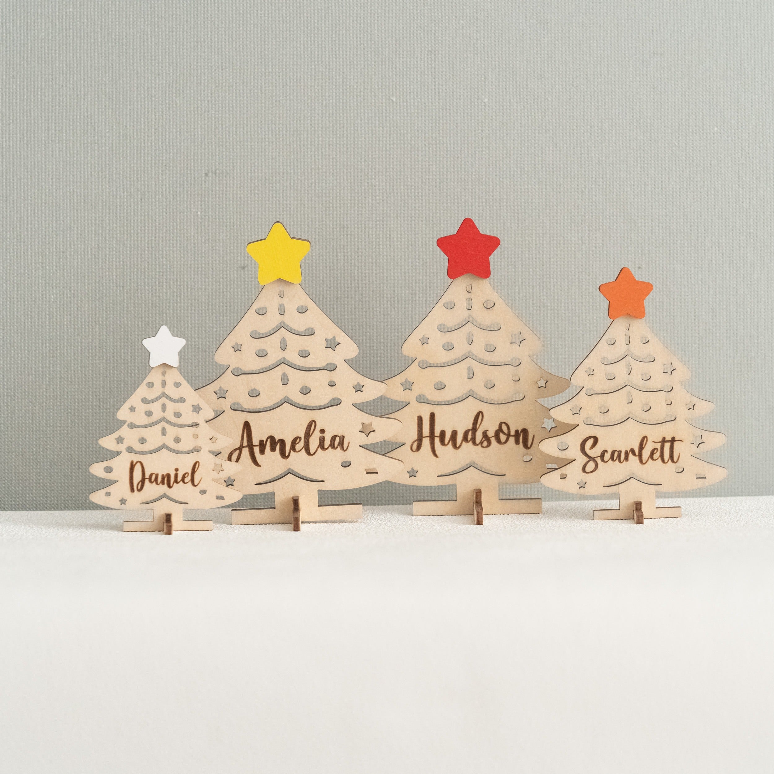 Personalized Wooden Christmas Tree Name Place Wood for Christmas Place Cards D17