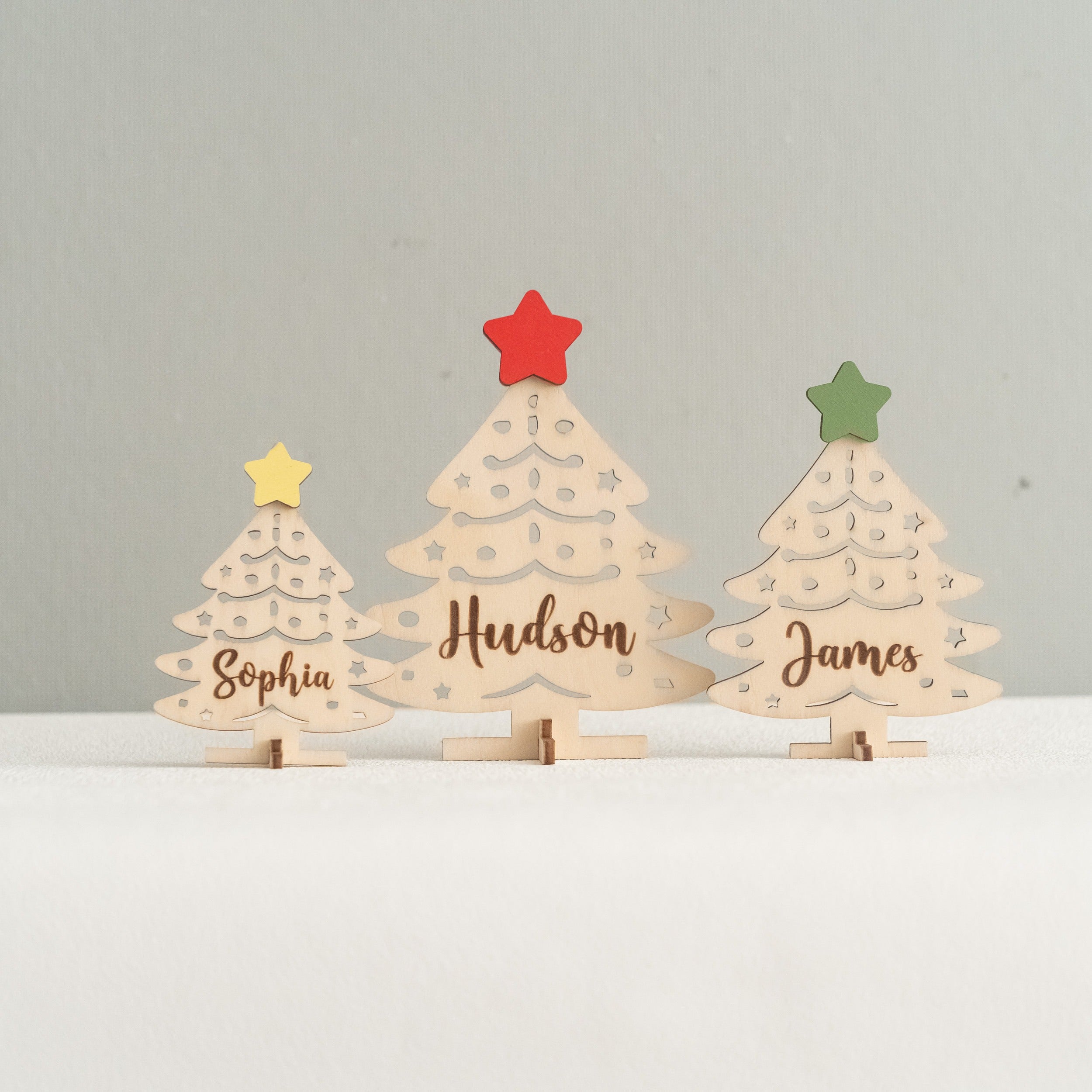 Personalized Wooden Christmas Tree Name Place Wood for Holiday Table Place Cards D17