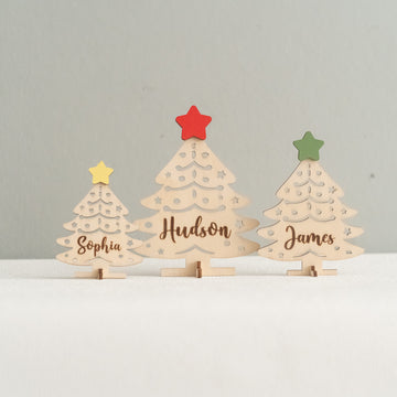 Personalized Wooden Christmas Tree Name Place Wood for Holiday Table Place Cards D17