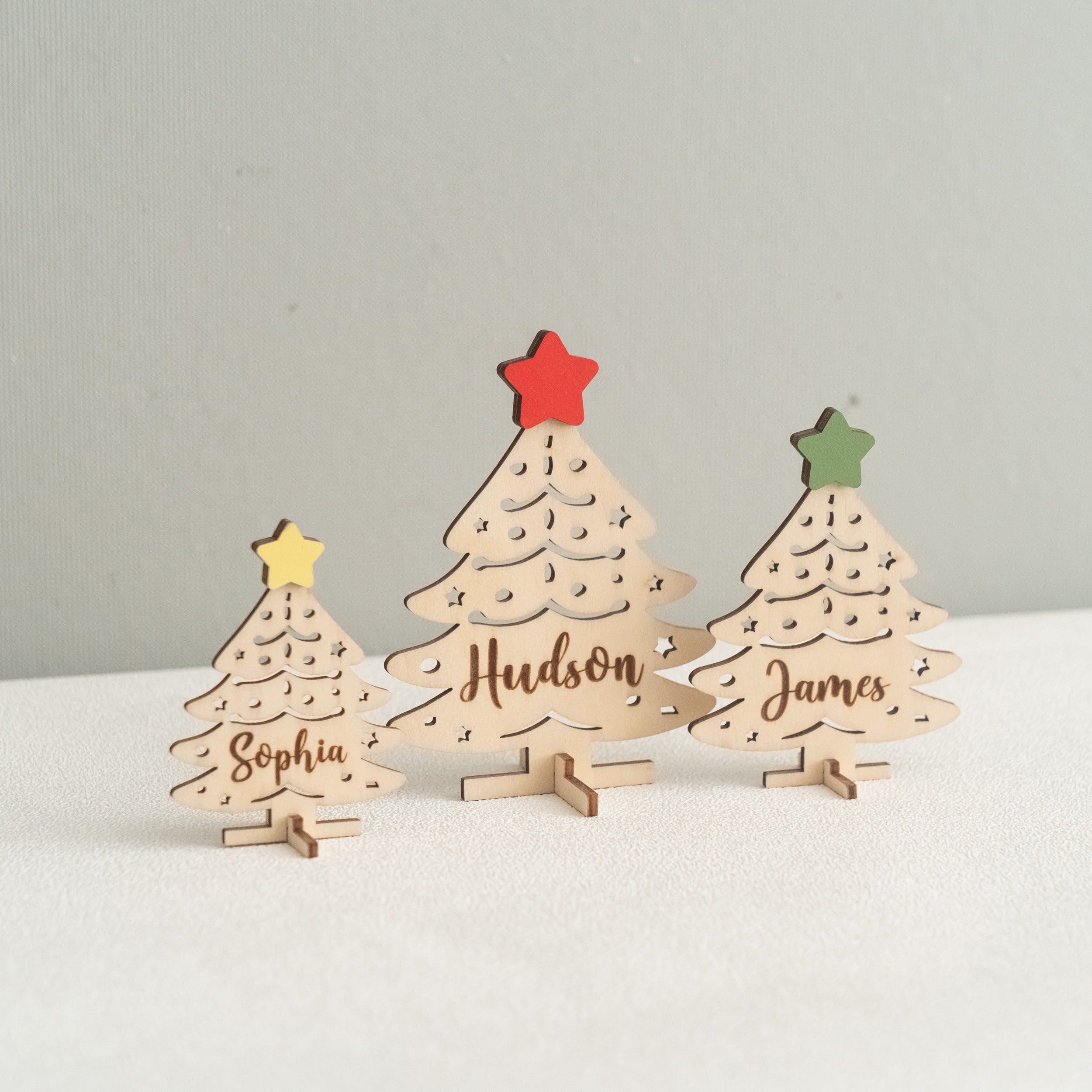 Personalized Wooden Christmas Tree Name Place Wood for Holiday Table Place Cards D17