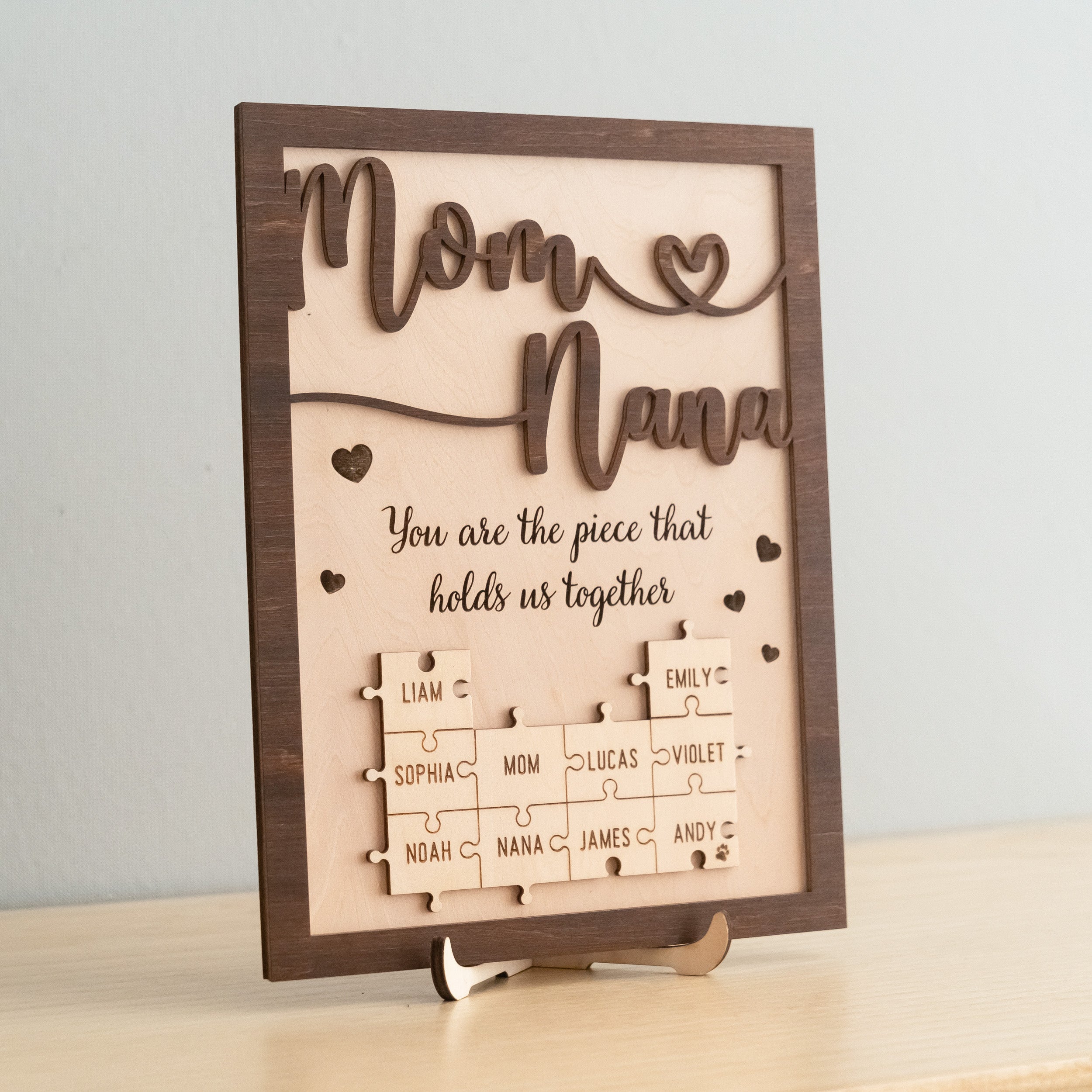 Personalized Wooden Puzzle Frame for Mom Family Puzzle Gift and Decor Y35