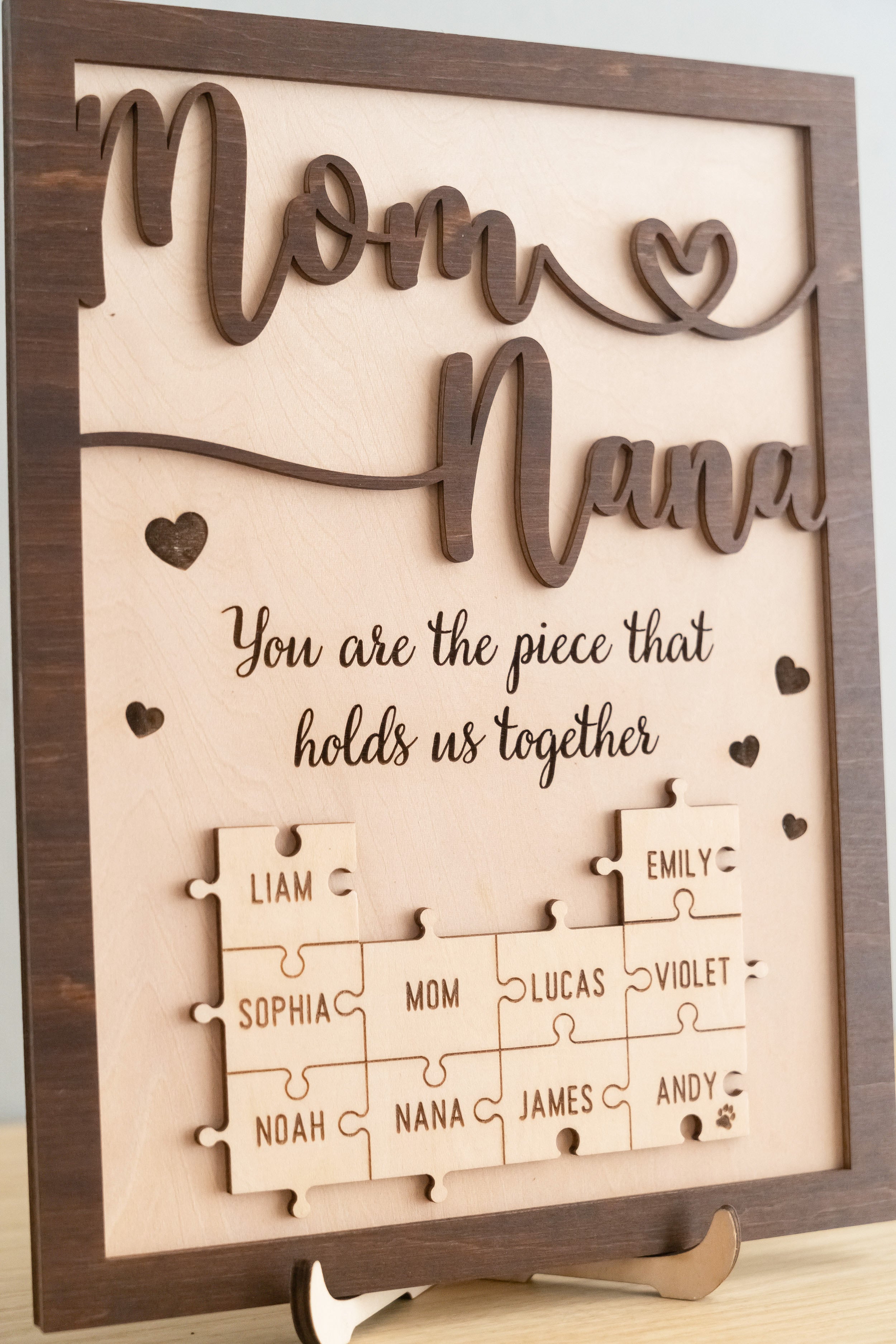 Personalized Wooden Puzzle Frame for Mom Family Puzzle Gift and Decor Y35